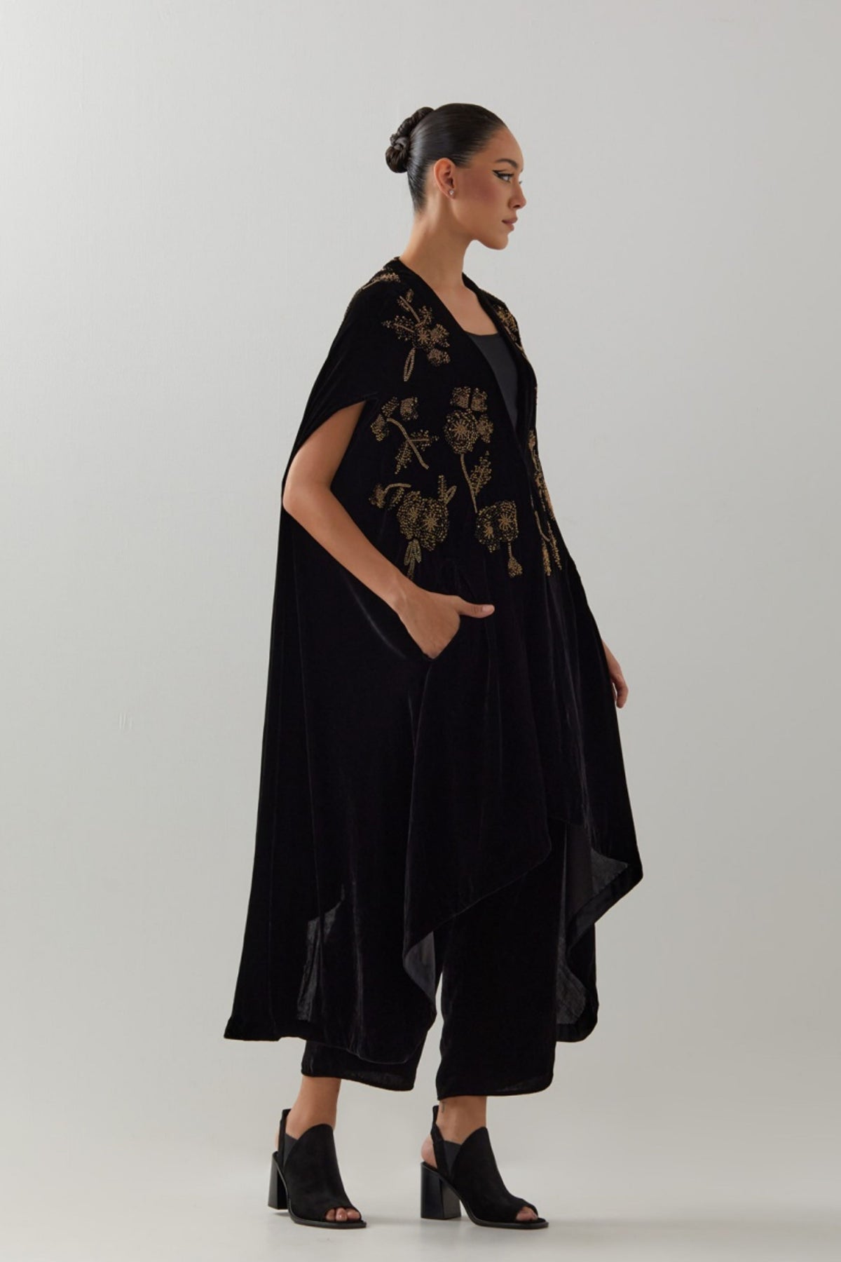 Black Gold Velvet Cape Set