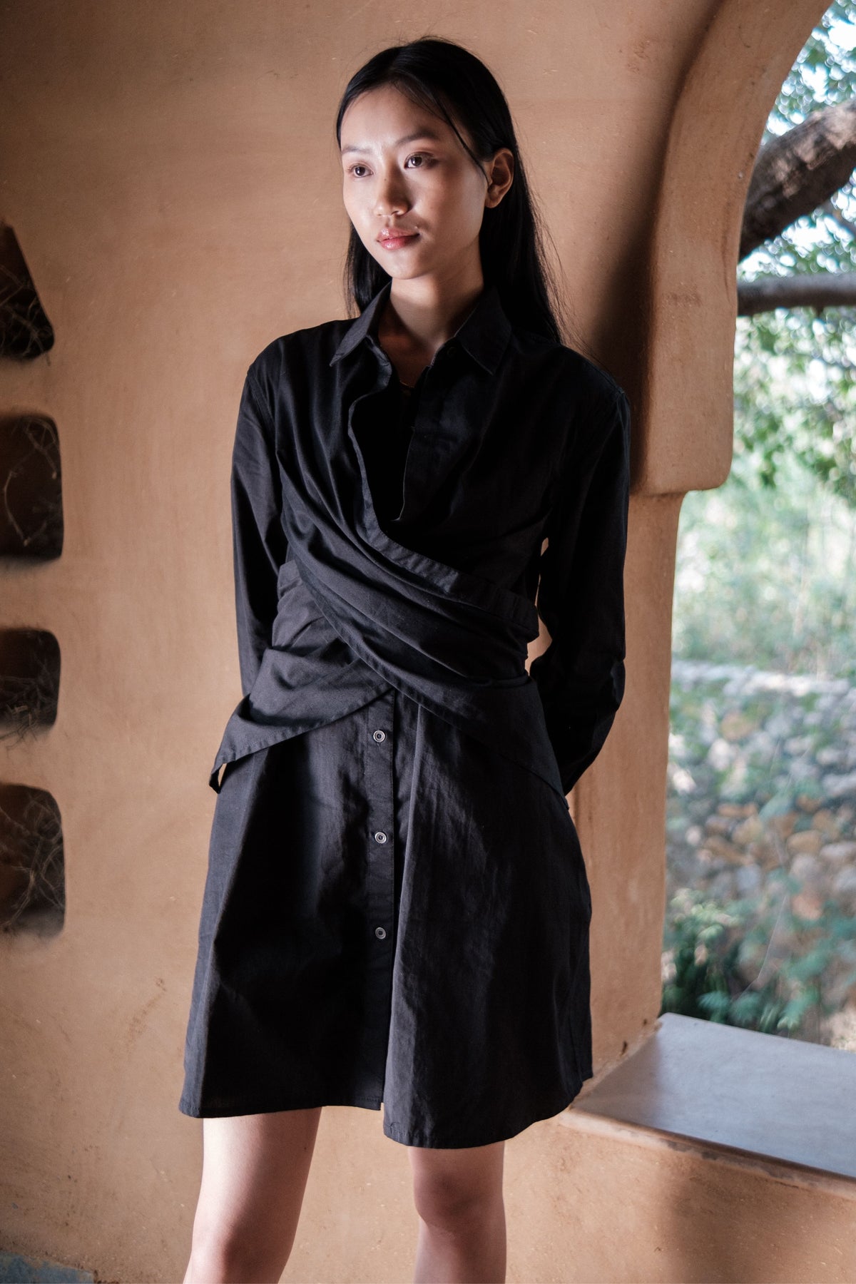 Black Seattle Wrap Shirt Dress