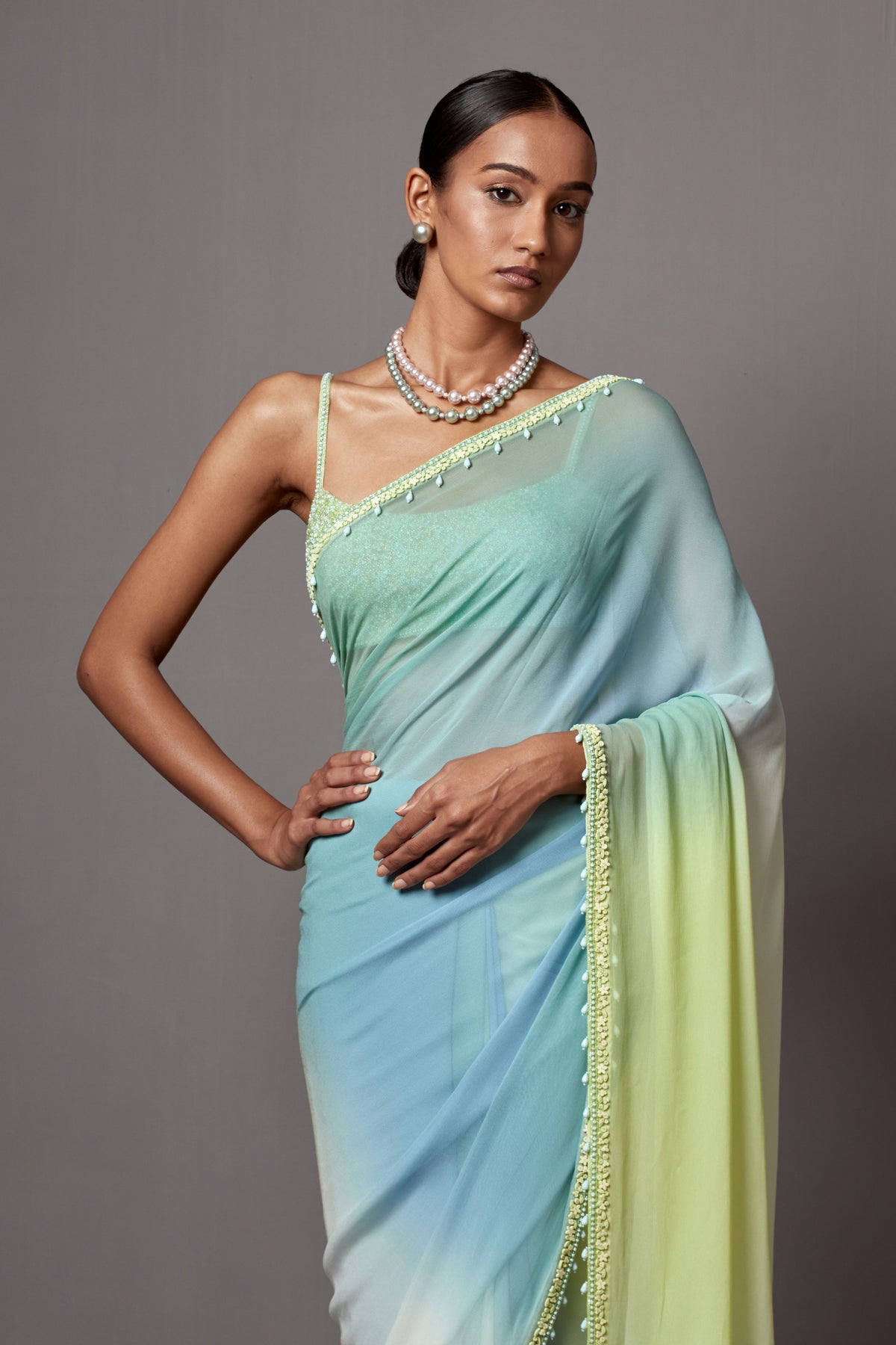 Ombre Blue Green Saree Set