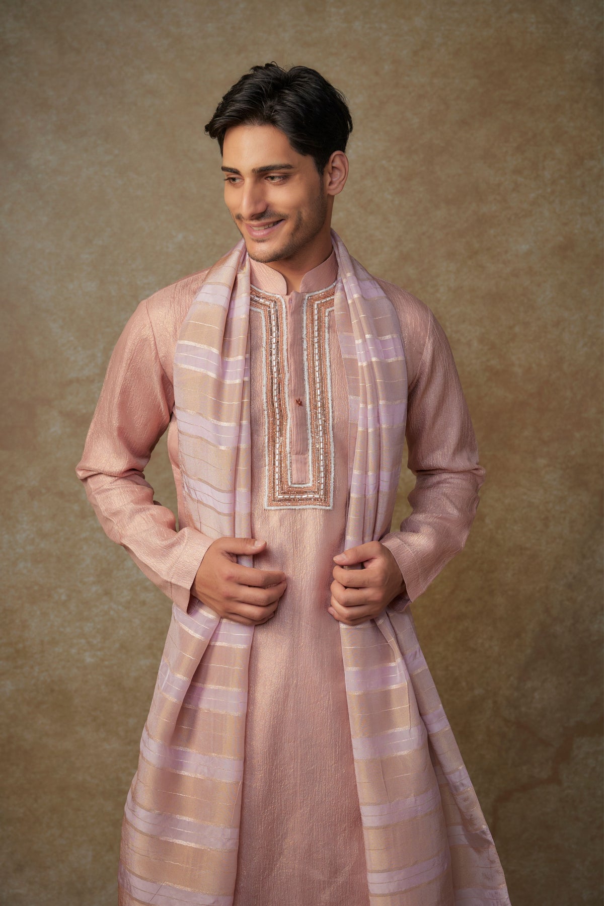 Peach Embroidered Kurta Set