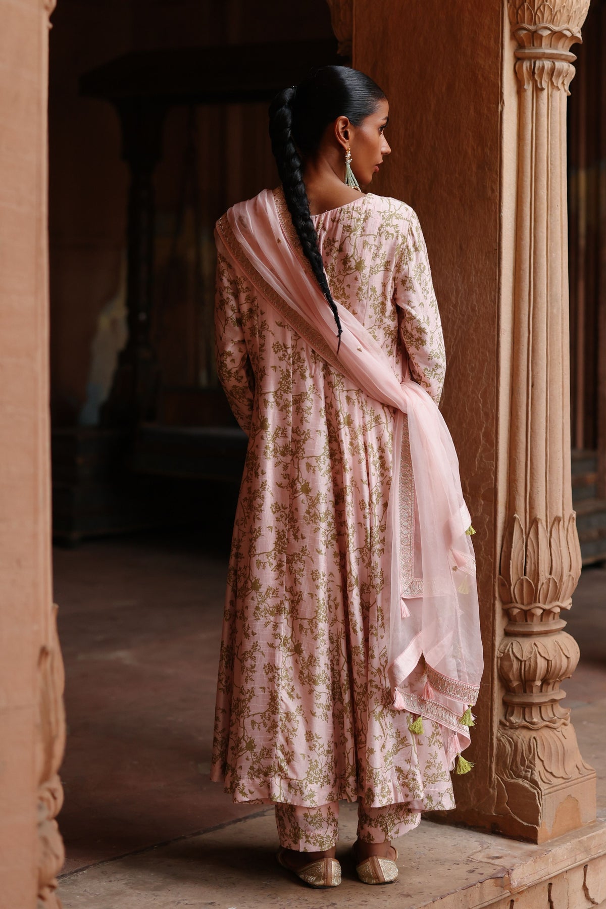 Pastel Pink Printed Anarkali Set