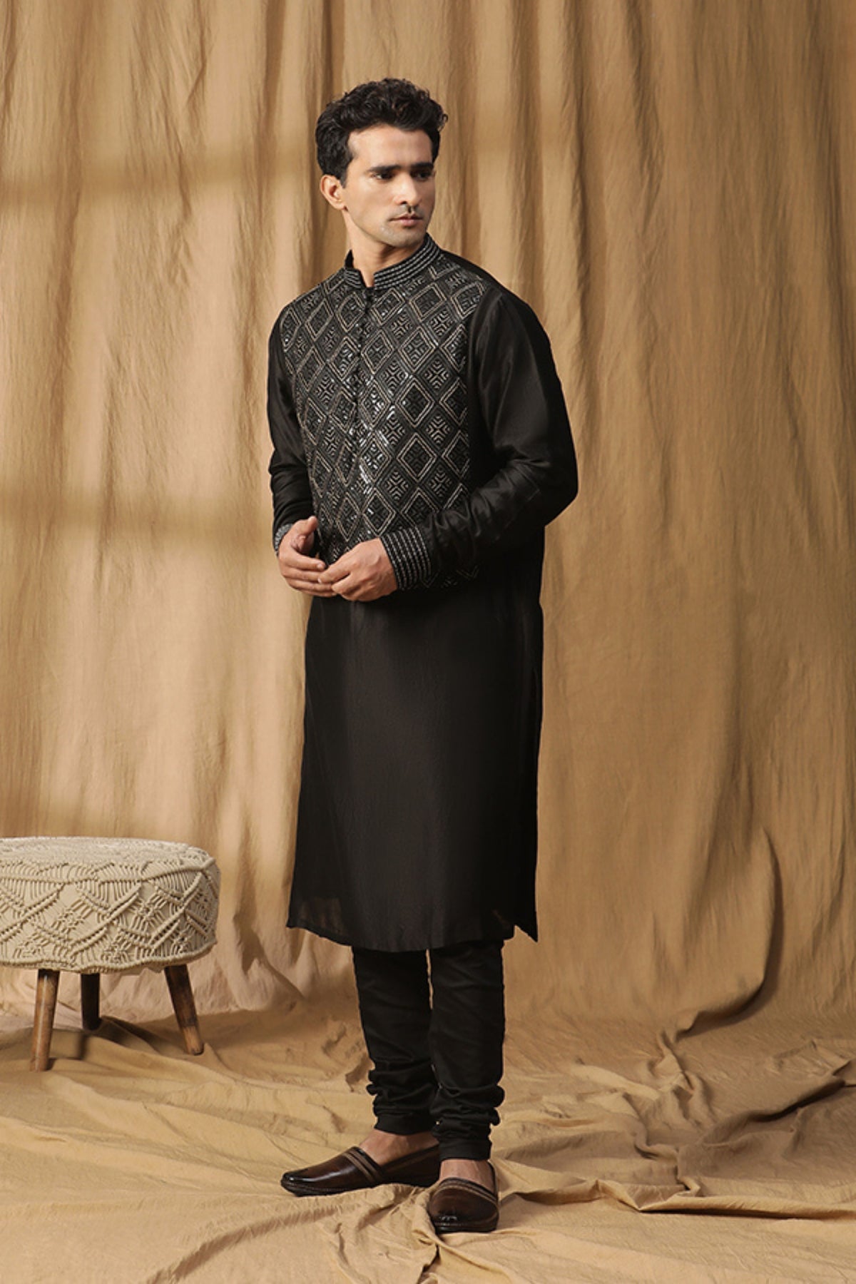 Black Gota Zari Kurta Set