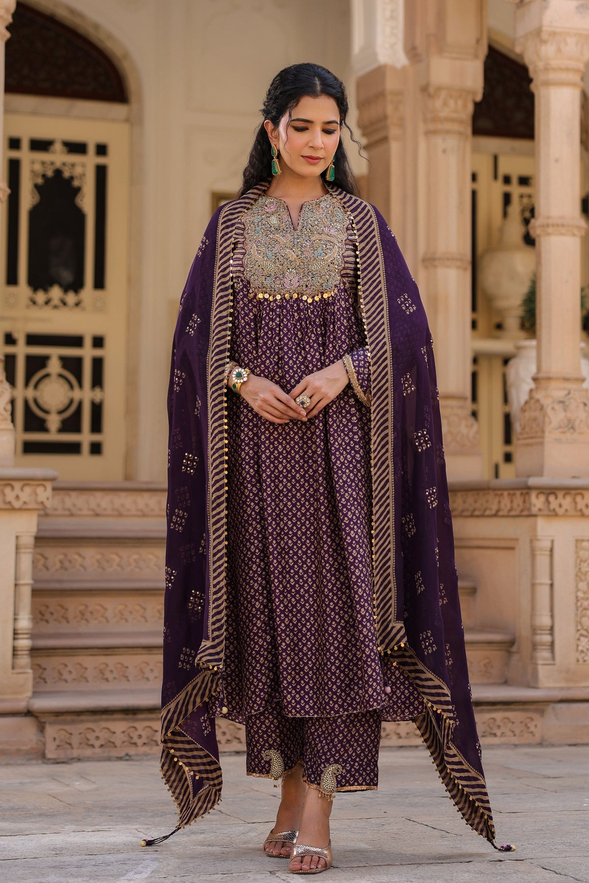 Printed Frockstyle Purple Kurta Set