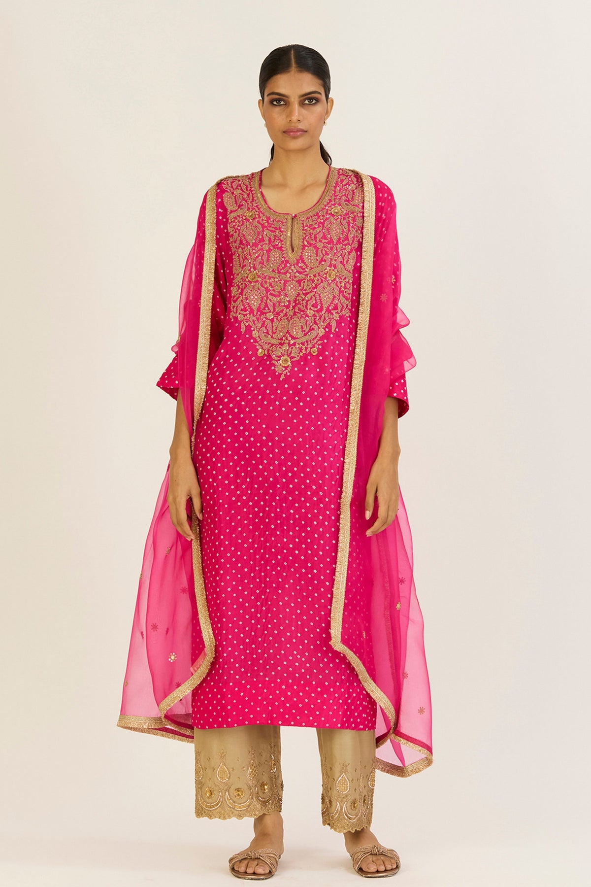 Brinda Fuschia Bandhani Kurta &amp; Pants