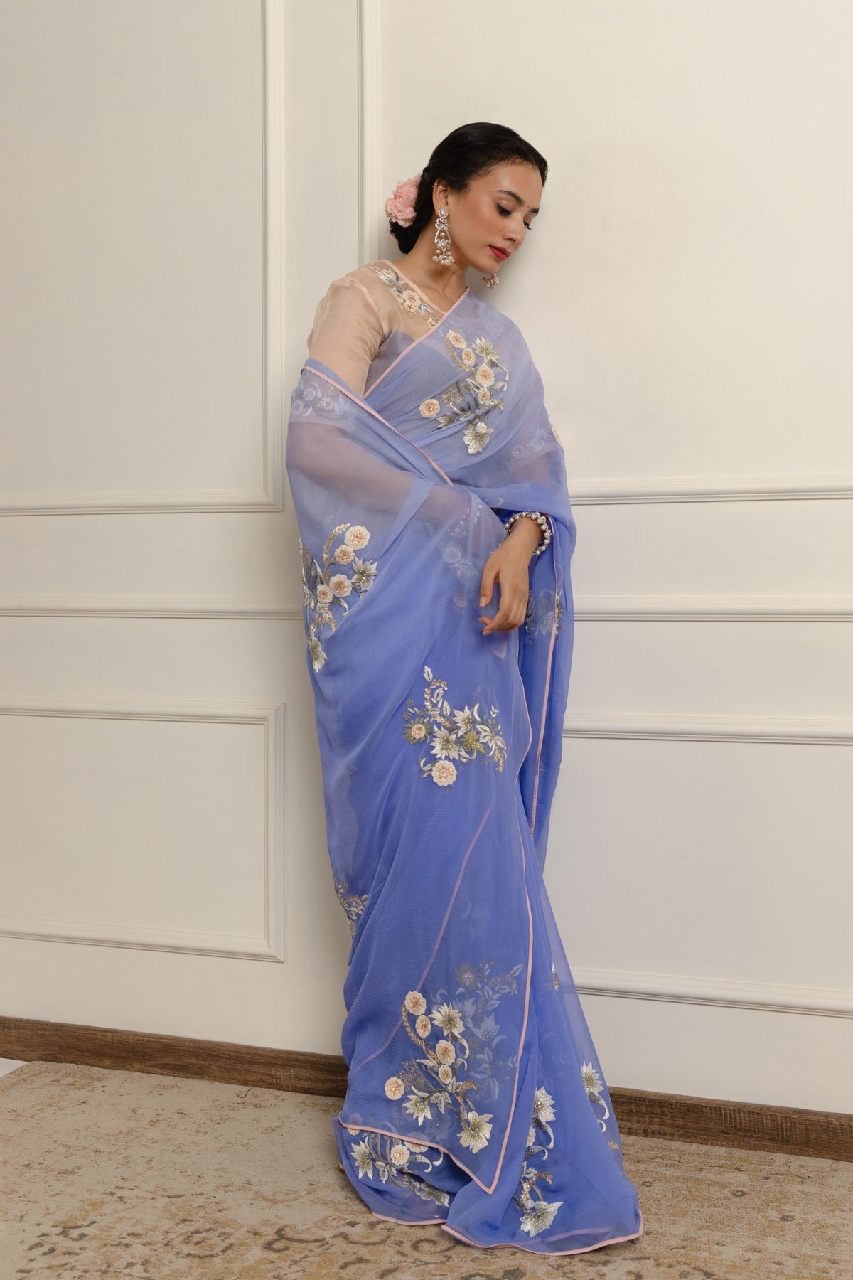 Lydia Periwrinkle Chiffon Saree