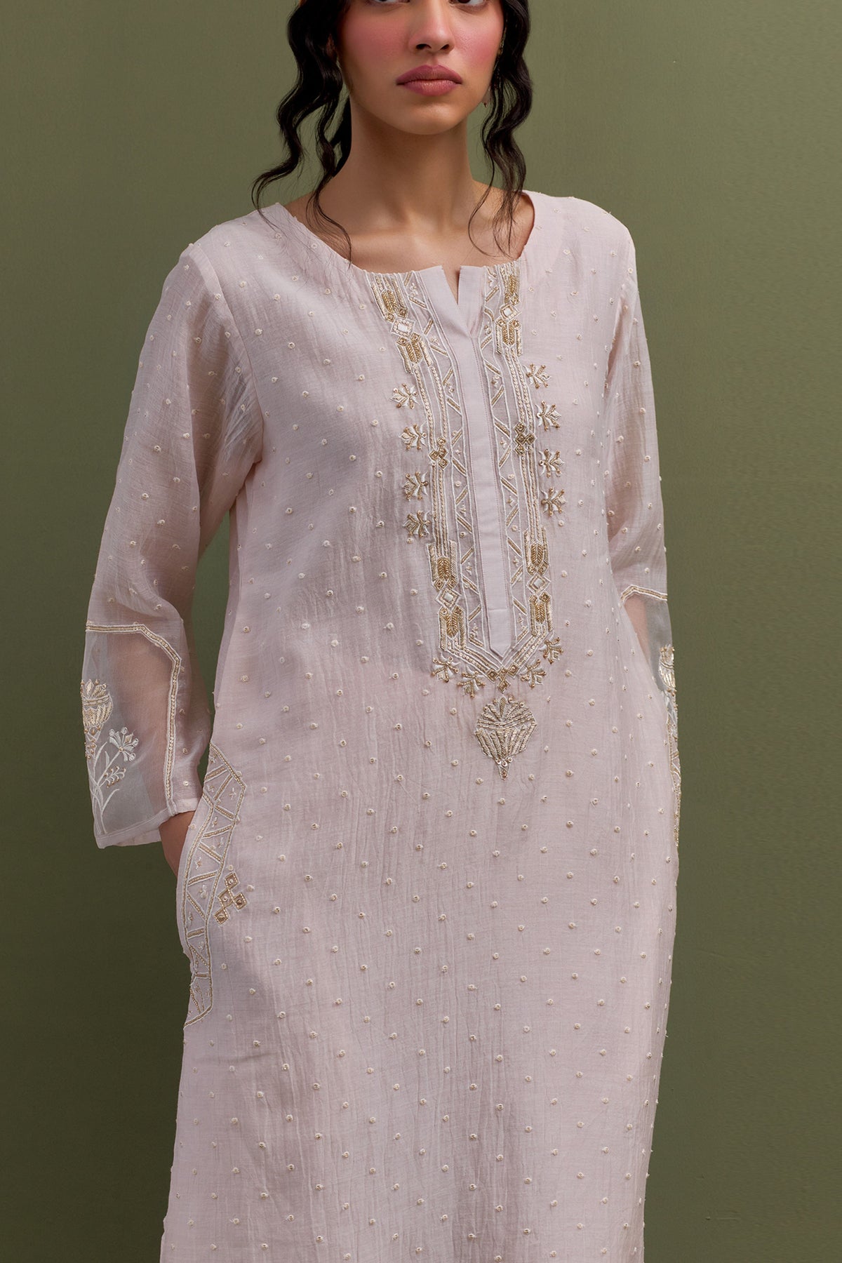 Pink High Low Kurta Set