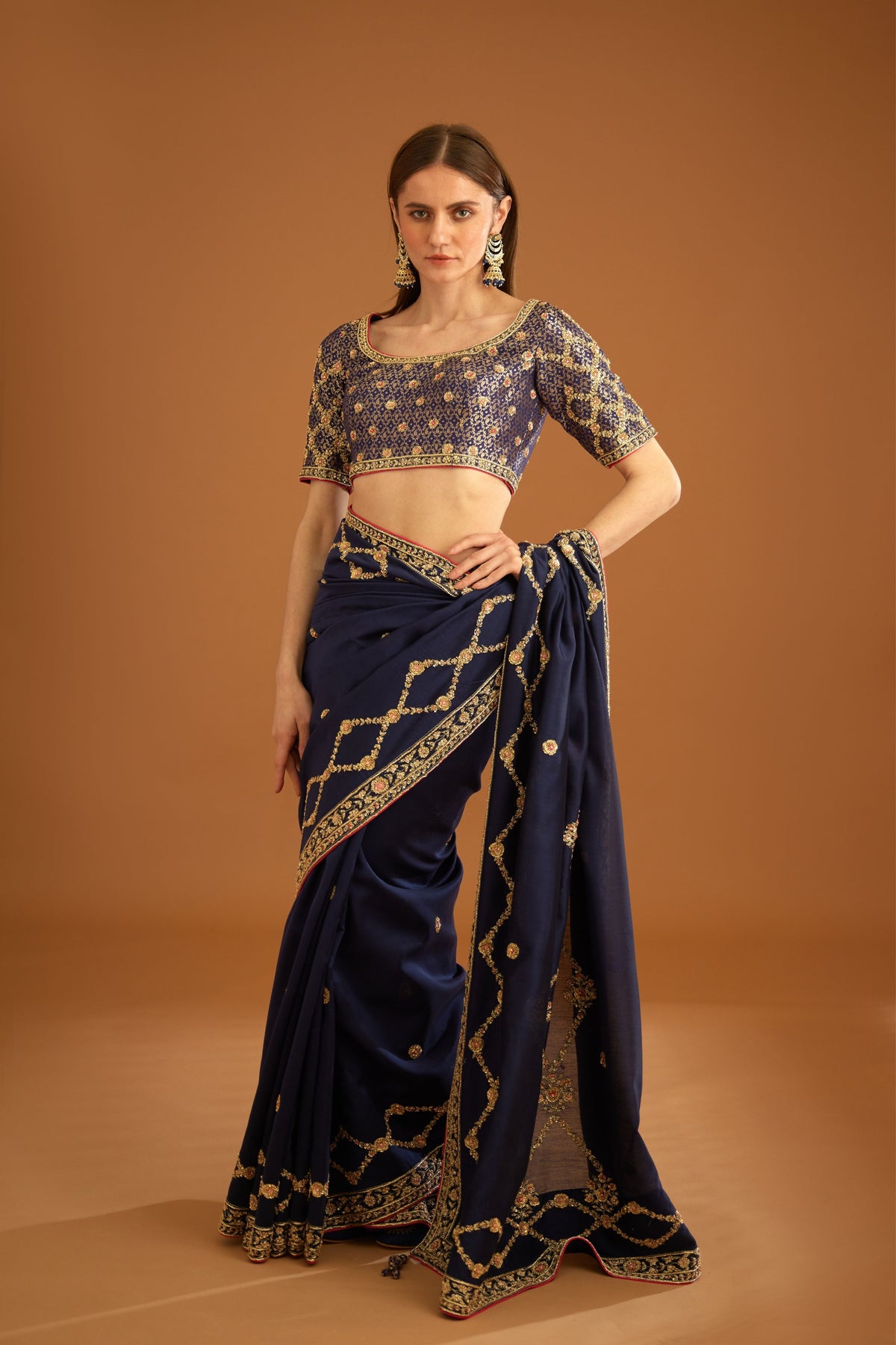 Dark navy blue Saree set