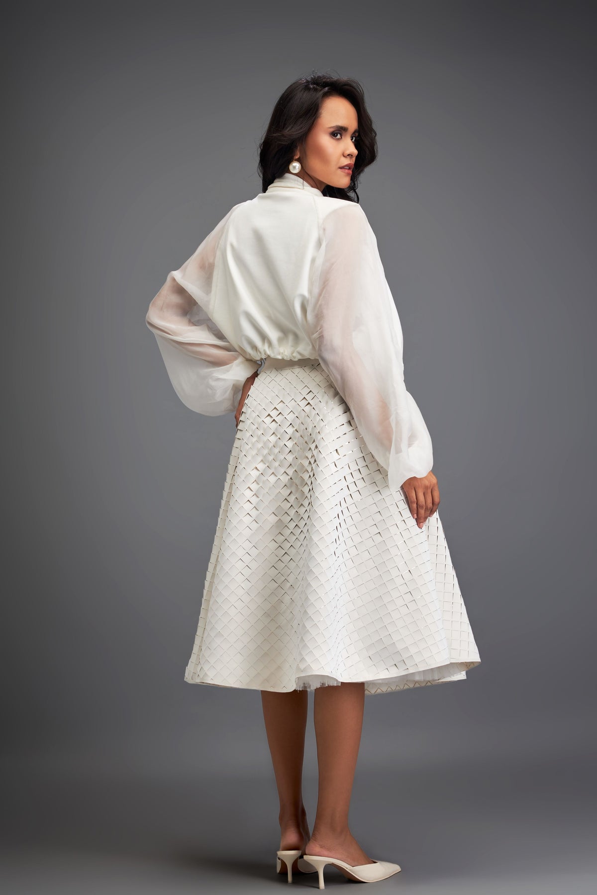 White Midi Length A-line Skirt