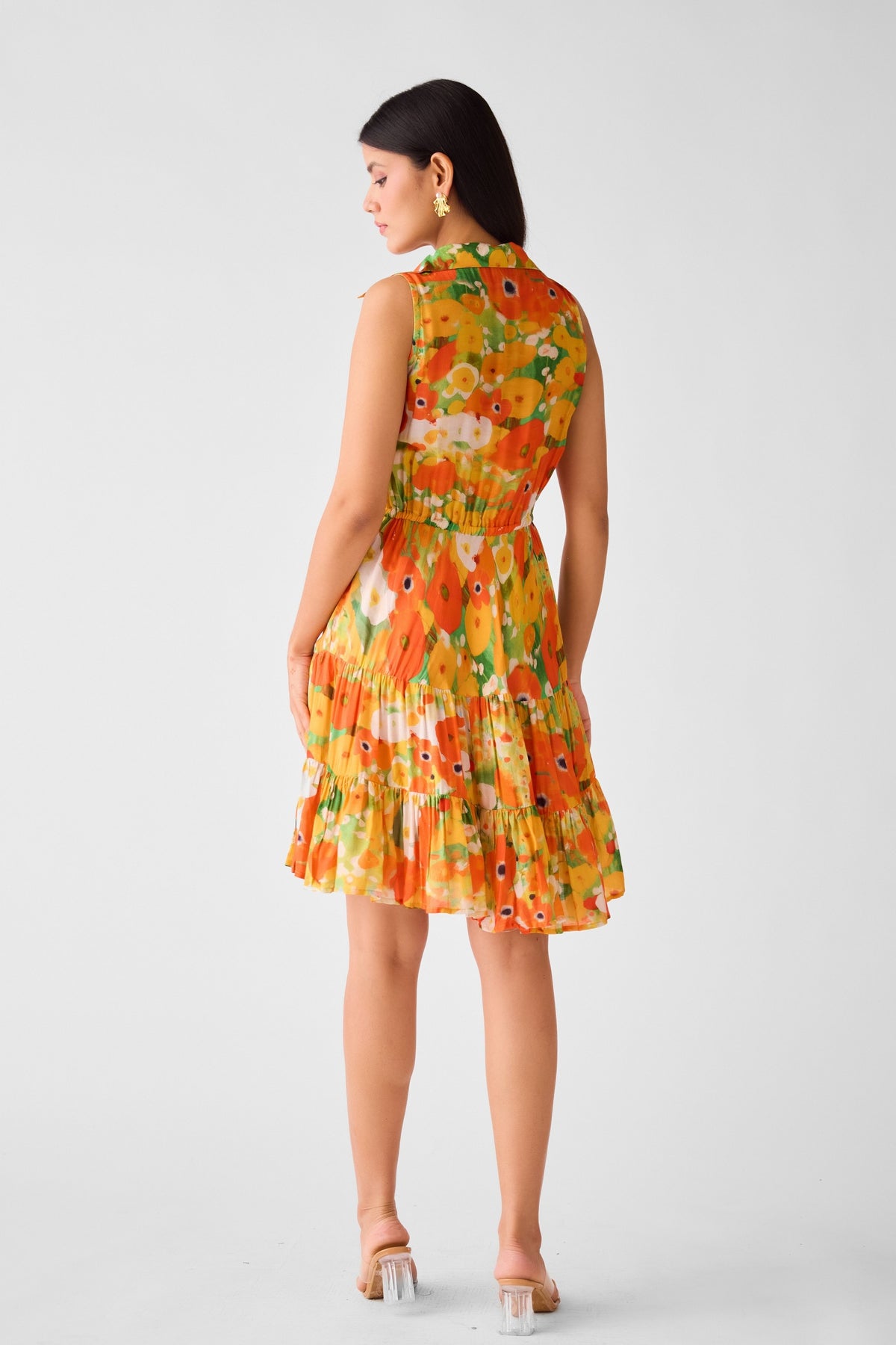 Orange Muslin Floral Dress