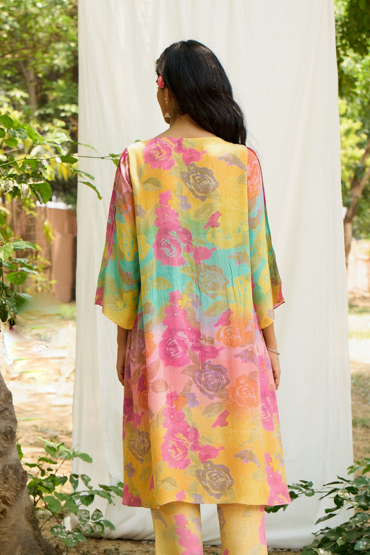 Pleated  Kurta Set With Floral Print