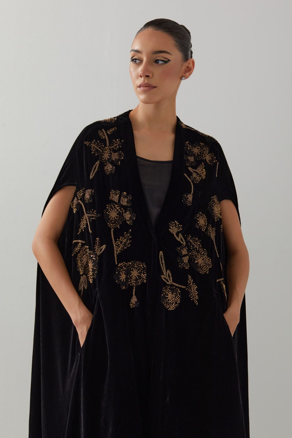 Black Gold Velvet Cape Set