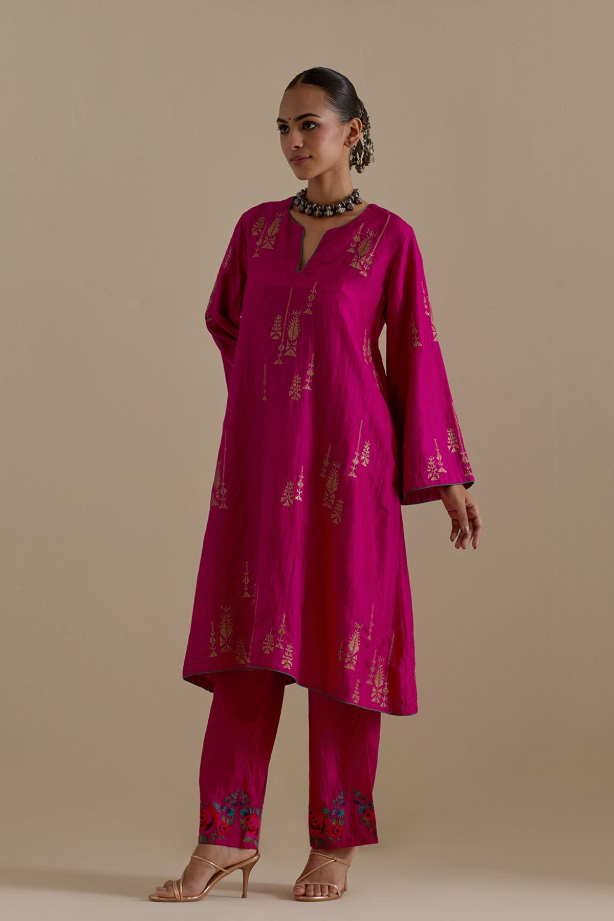 Fuchsia A-line Short Kurta Set