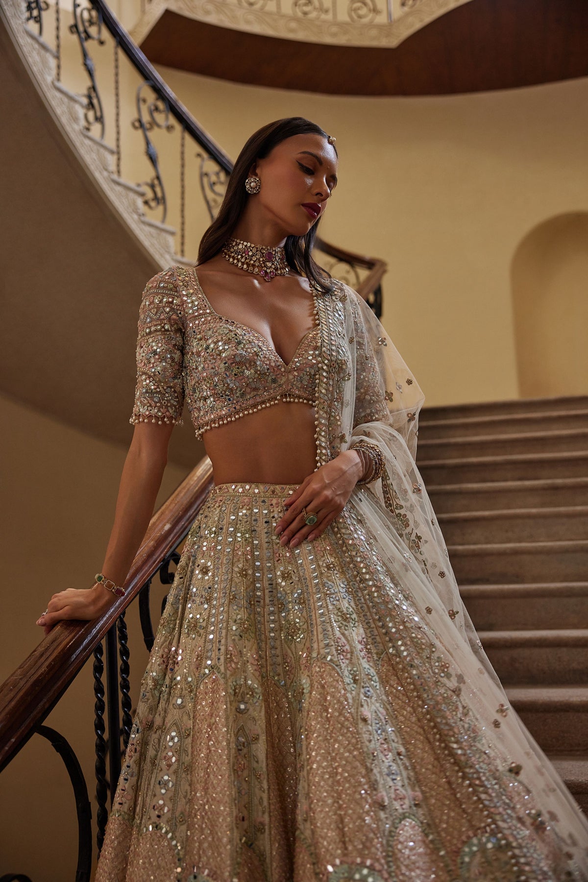 Ivory Lehenga With Multi Coloured Embroidery