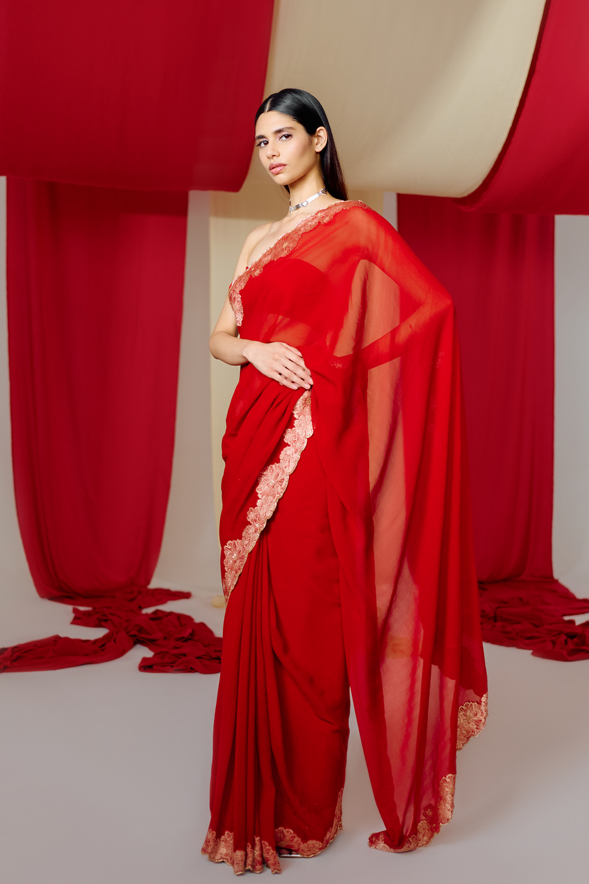 Handwoven Red Georgette Saree