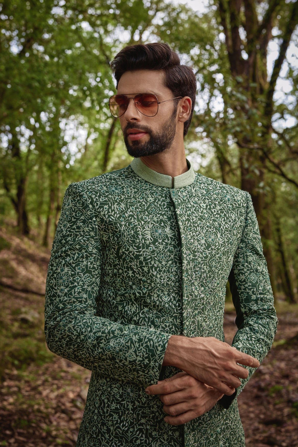 Olive Green Sherwani Set