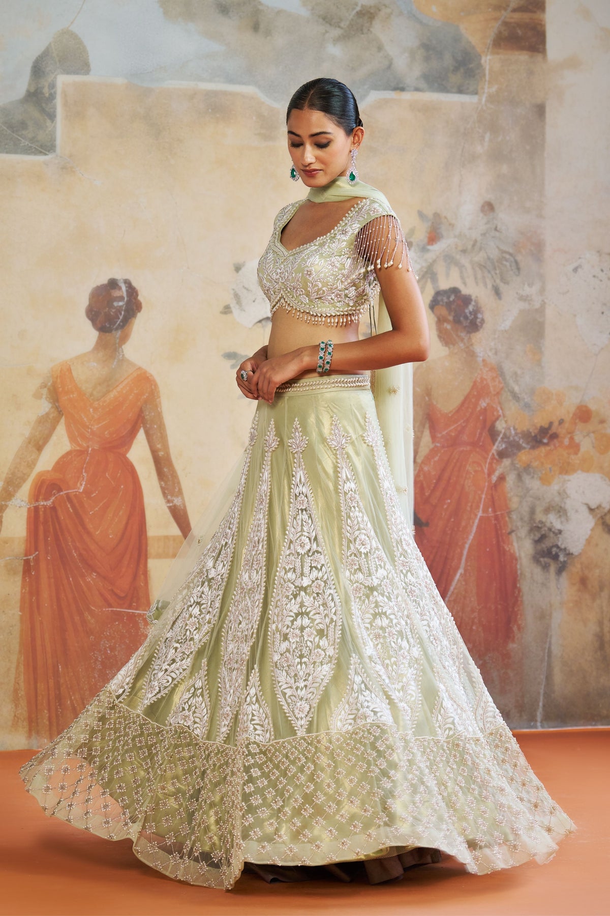 Mint Green Pearl Lehenga Set