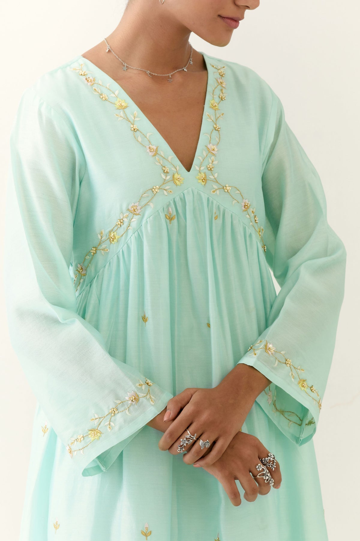 Mint Blue Yoke kurta Set