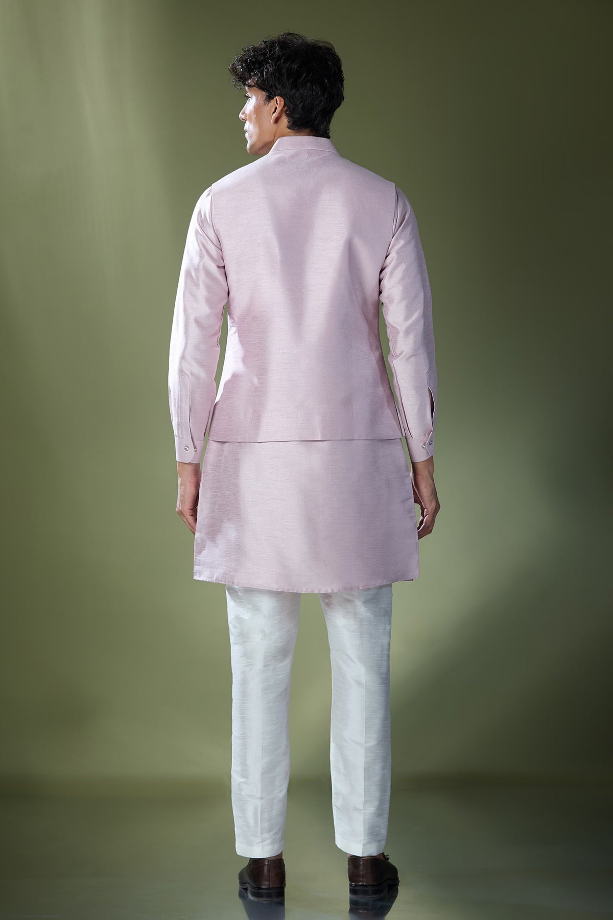 Lilac Embroidered Nehru Jacket Set