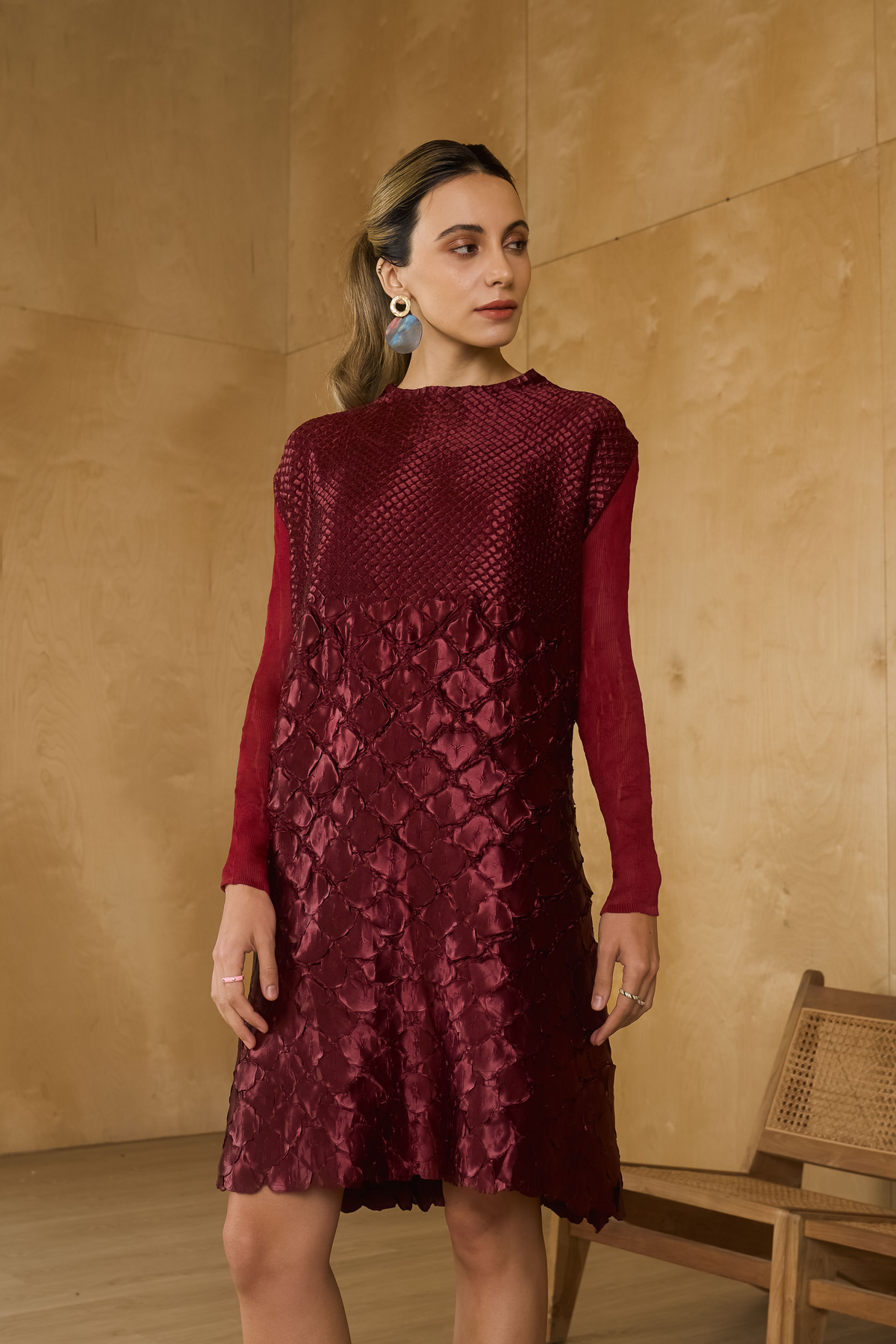 Maroon Mermaid Textured Dress