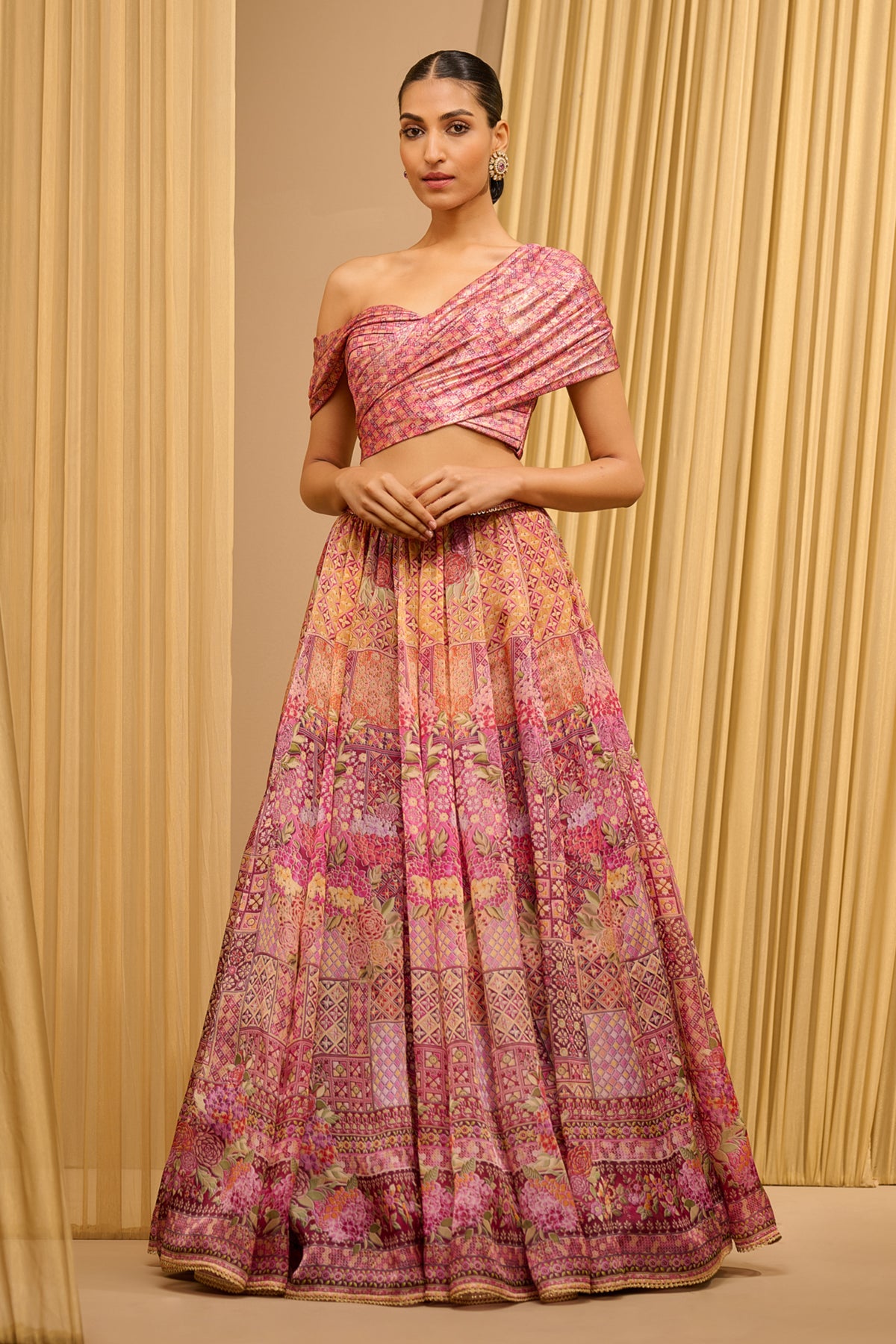 Printed Lehenga With Draped Blouse