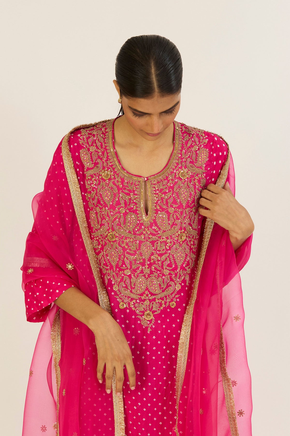 Brinda Fuschia Bandhani Kurta &amp; Pants