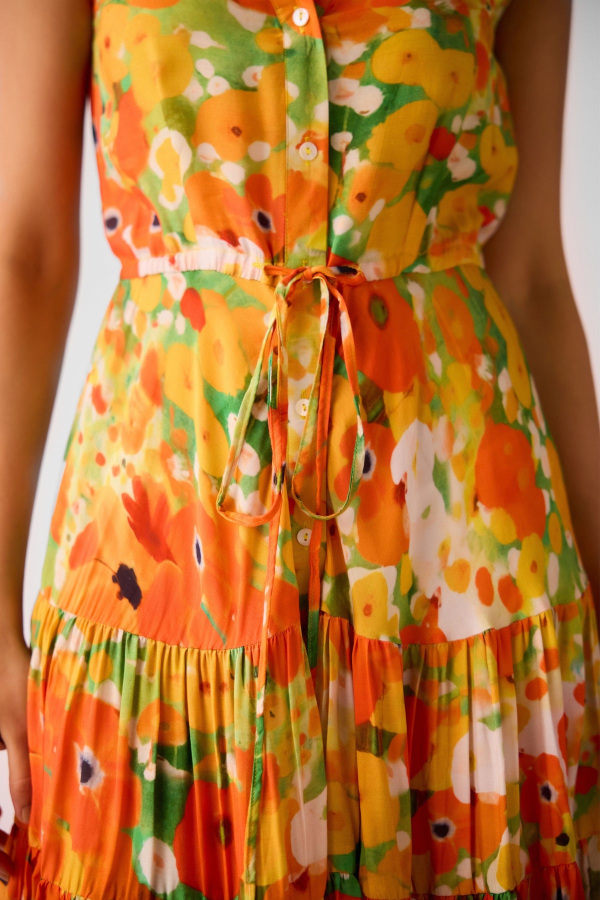 Orange Muslin Floral Dress