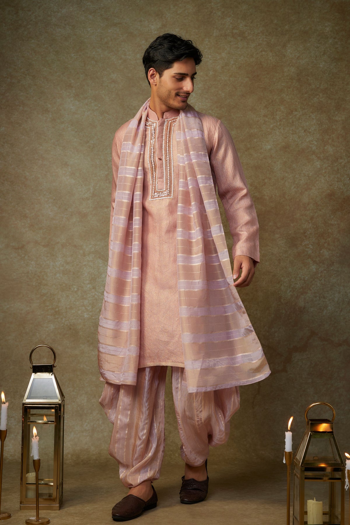 Peach Embroidered Kurta Set