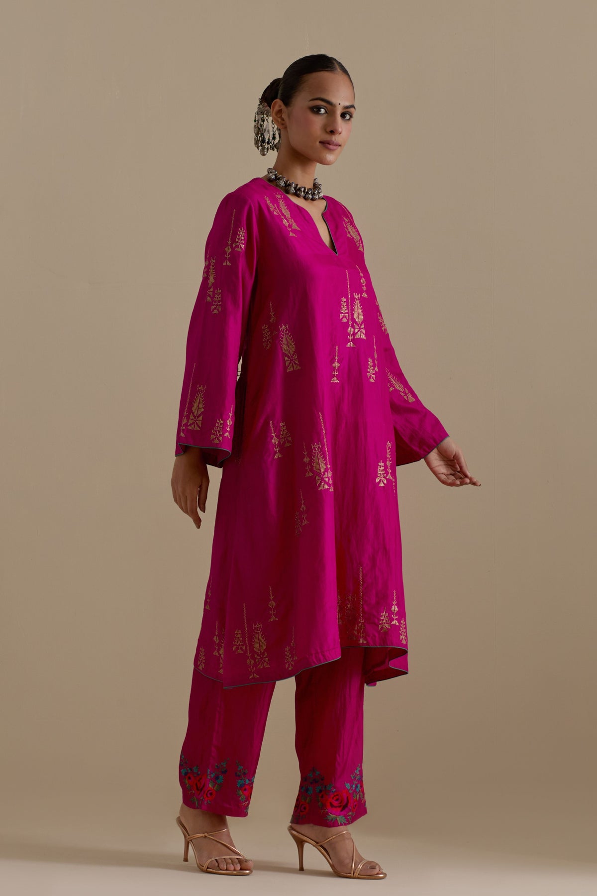 Fuchsia A-line Short Kurta Set