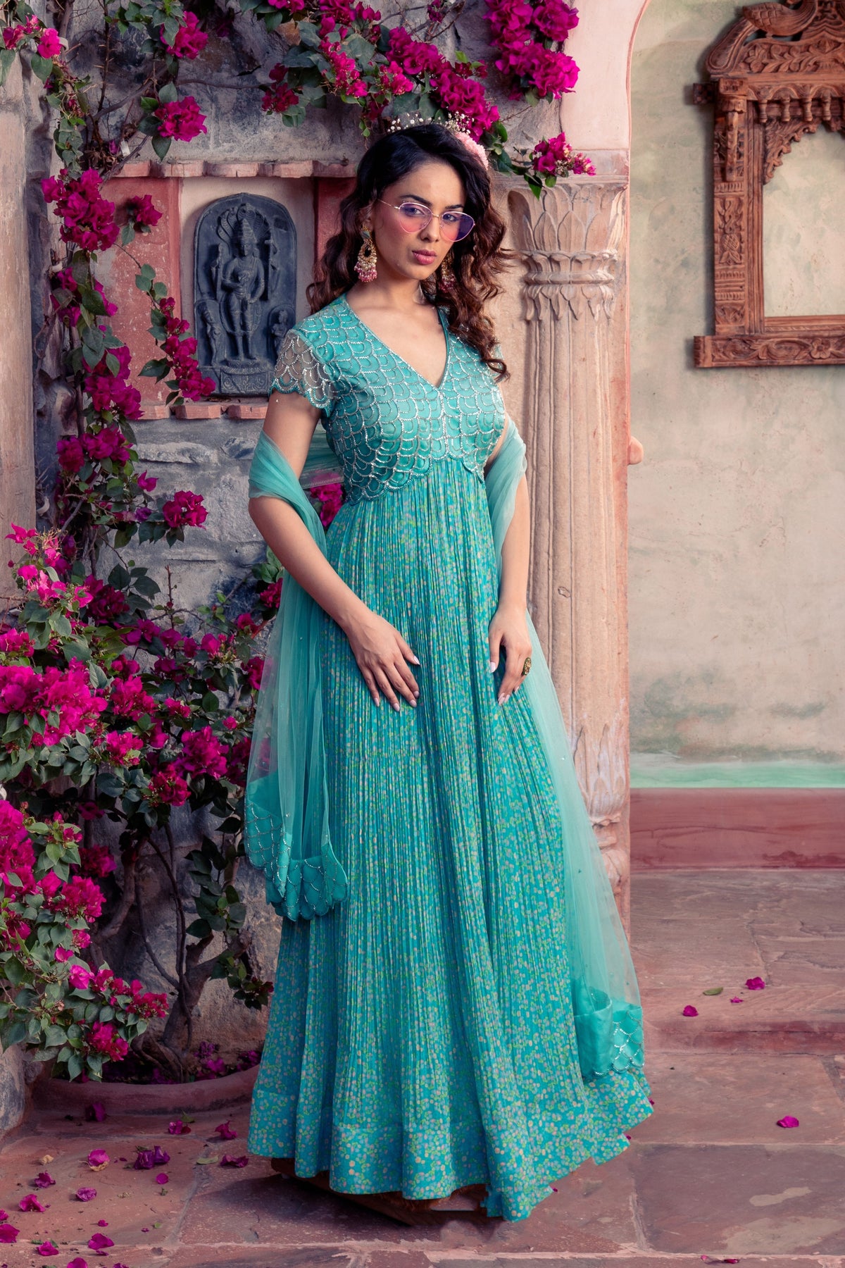 Aqua Blue Embroidered Anarkali Set