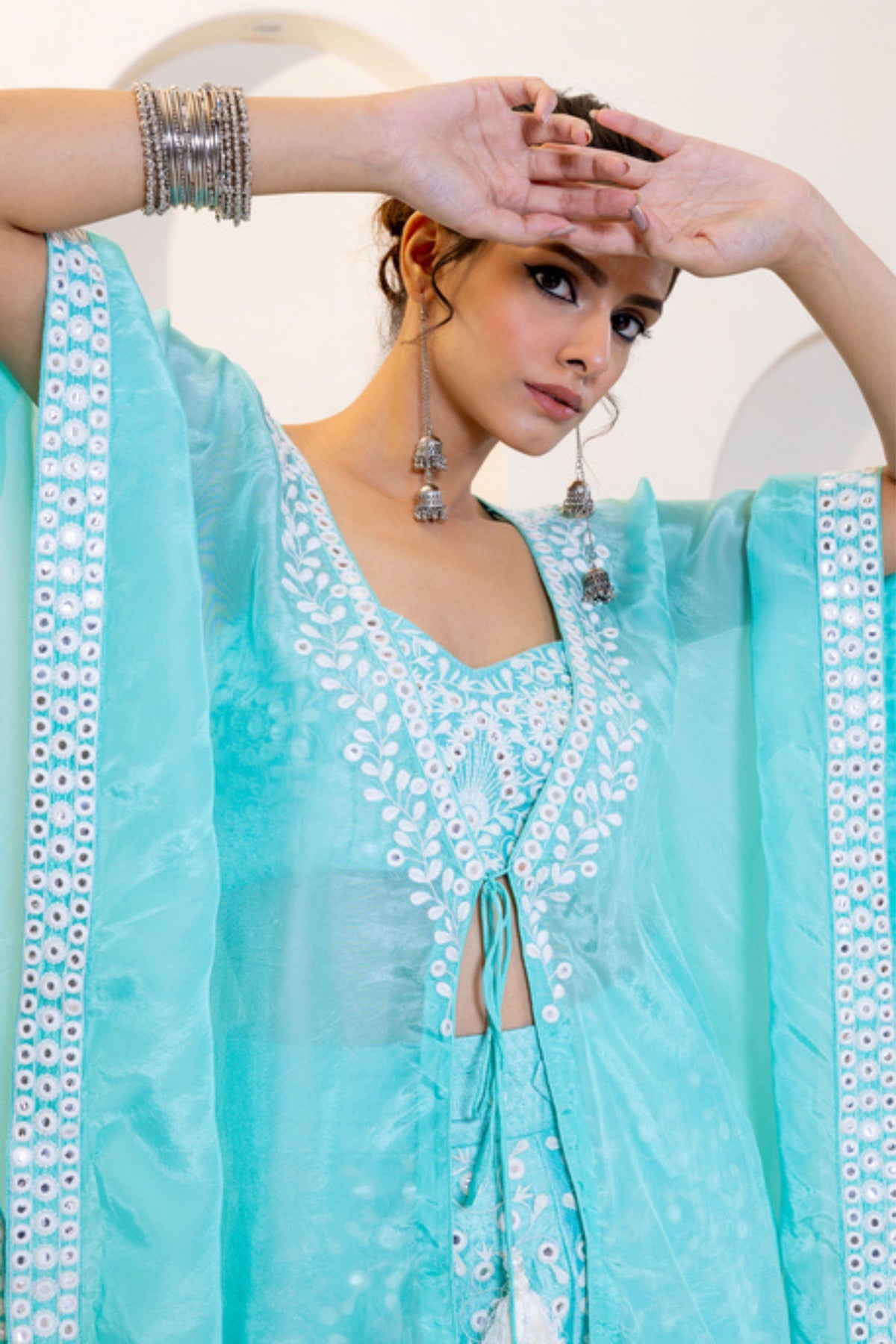 Aqua Kaftan With Bustier Set