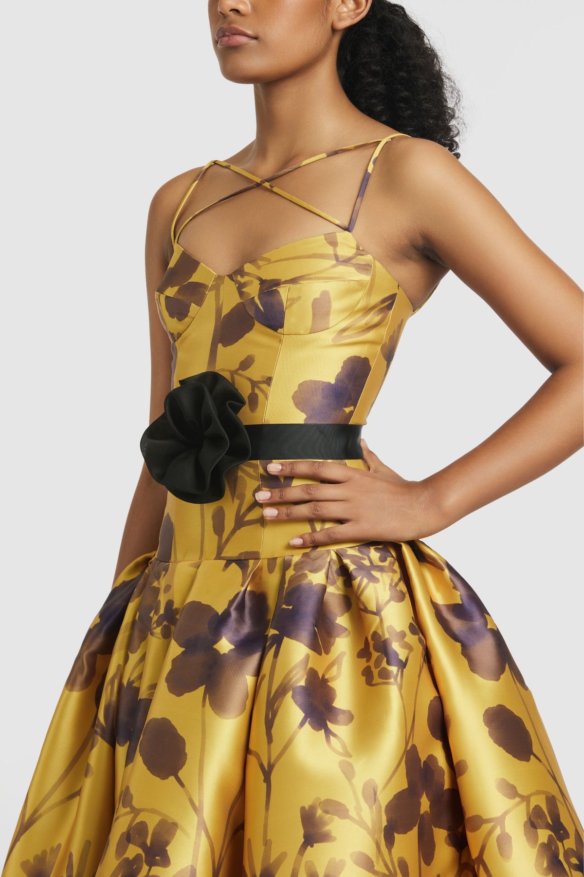 Mustard Corseted Midi Dress