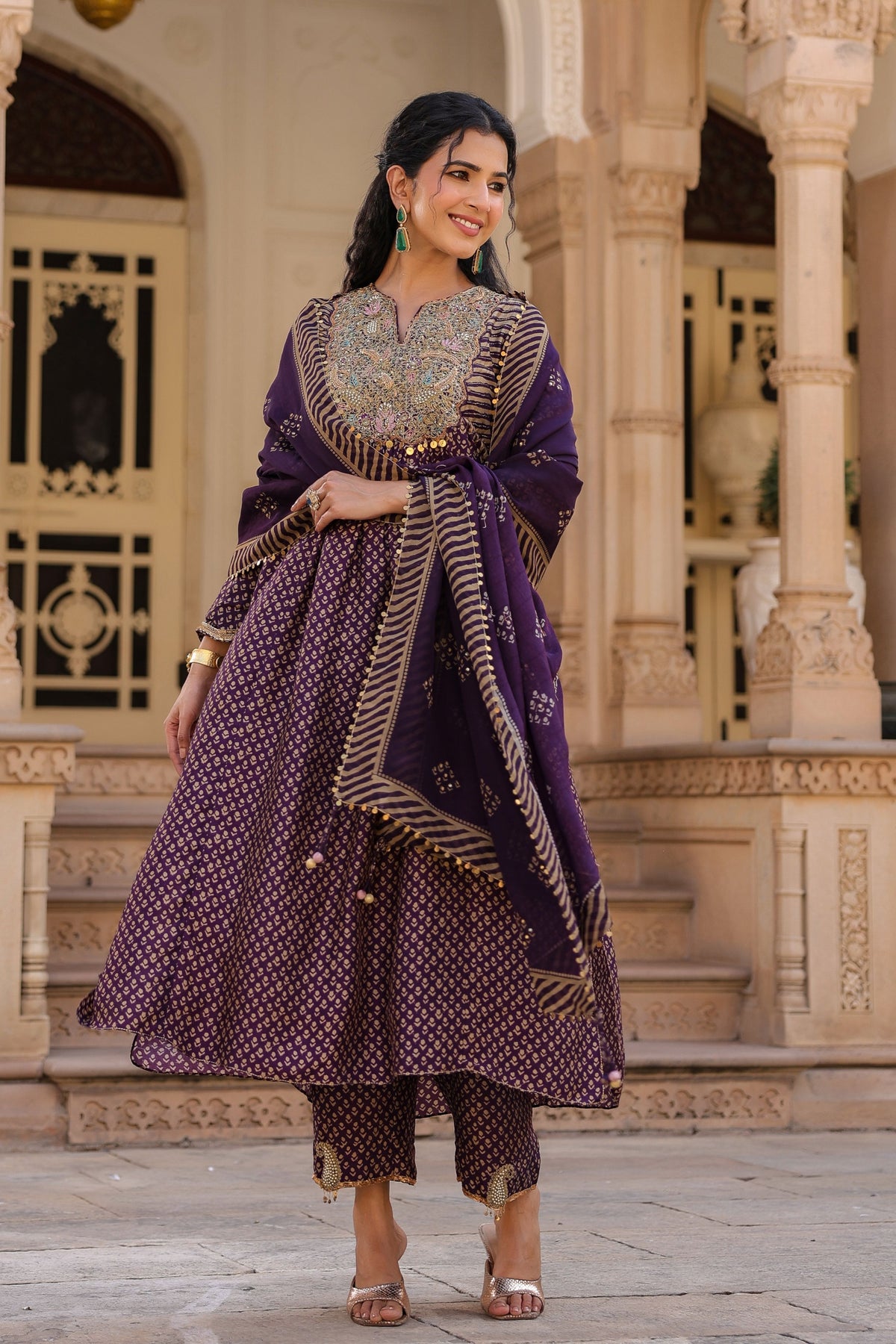 Printed Frockstyle Purple Kurta Set