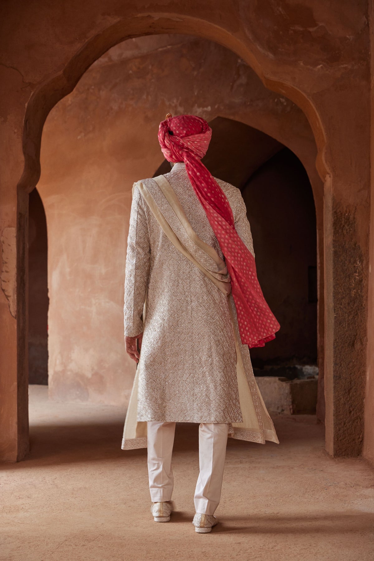 Mushroom Raw Silk Embroidered Sherwani Set