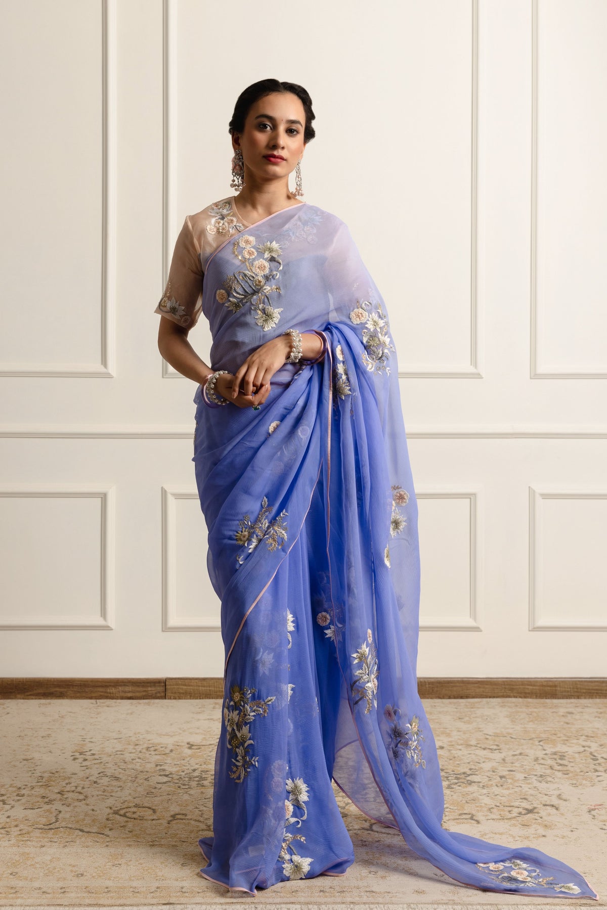 Lydia Periwrinkle Chiffon Saree