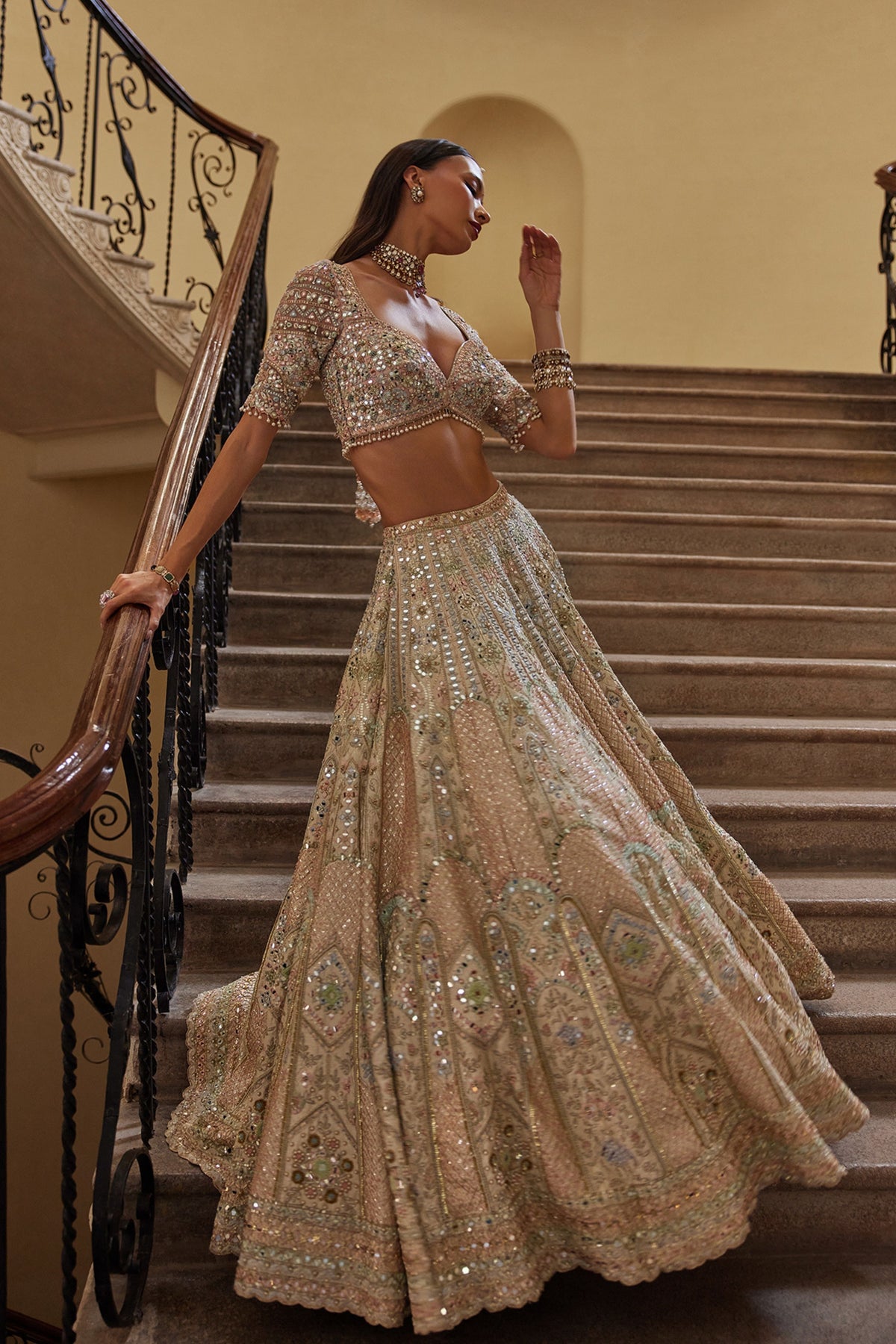 Ivory Lehenga With Multi Coloured Embroidery