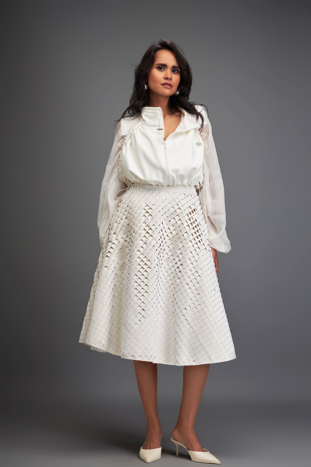 White Jacket With Line Skirt