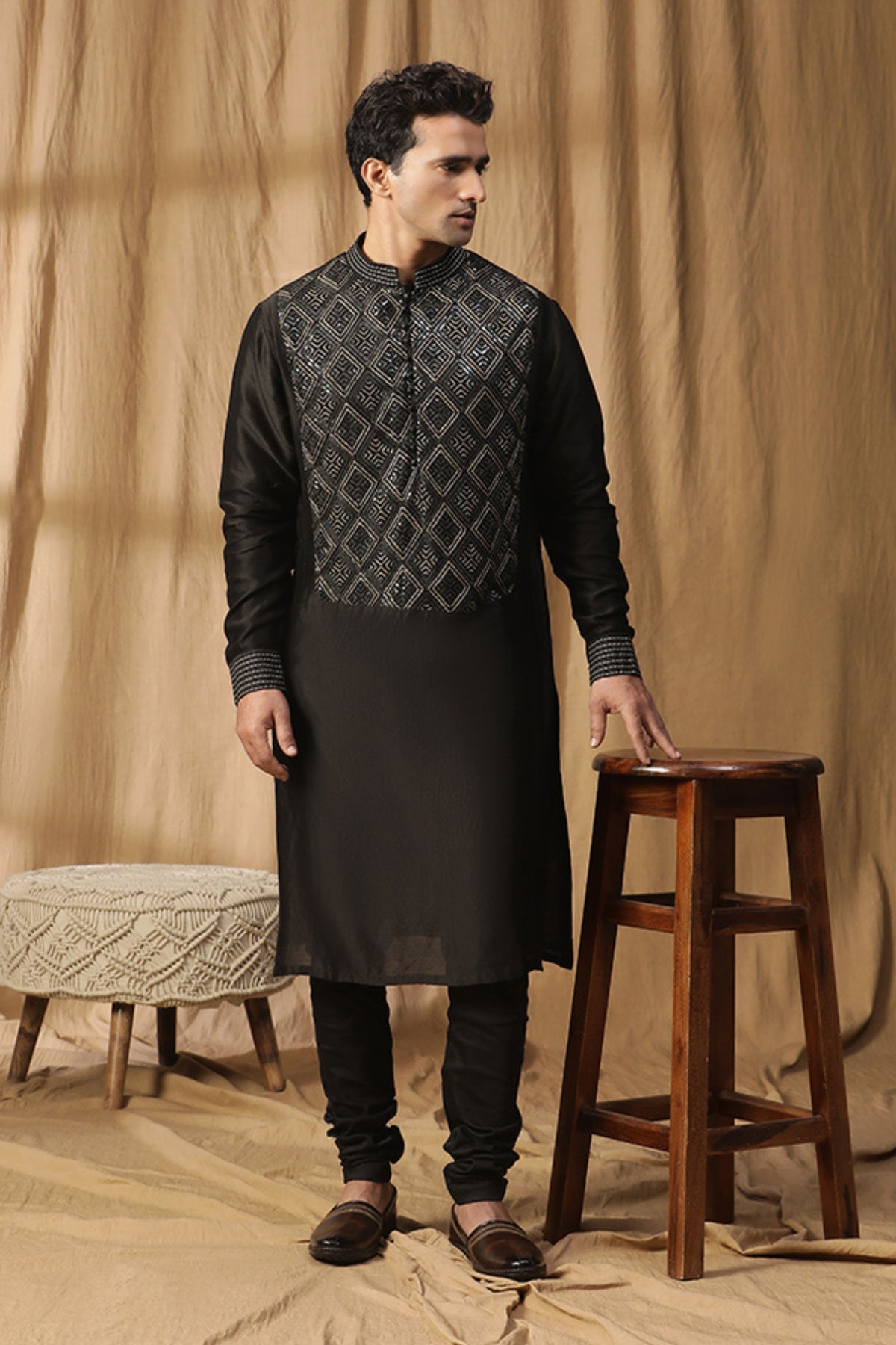 Black Gota Zari Kurta Set