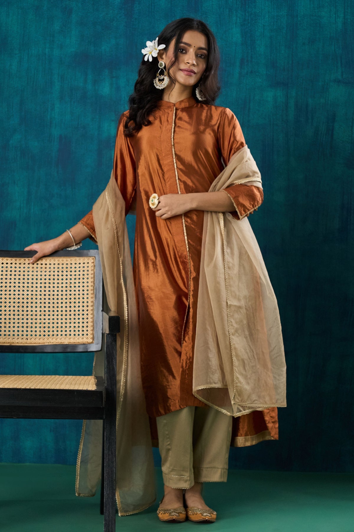 Rust Habotai Silk Kurta Sets