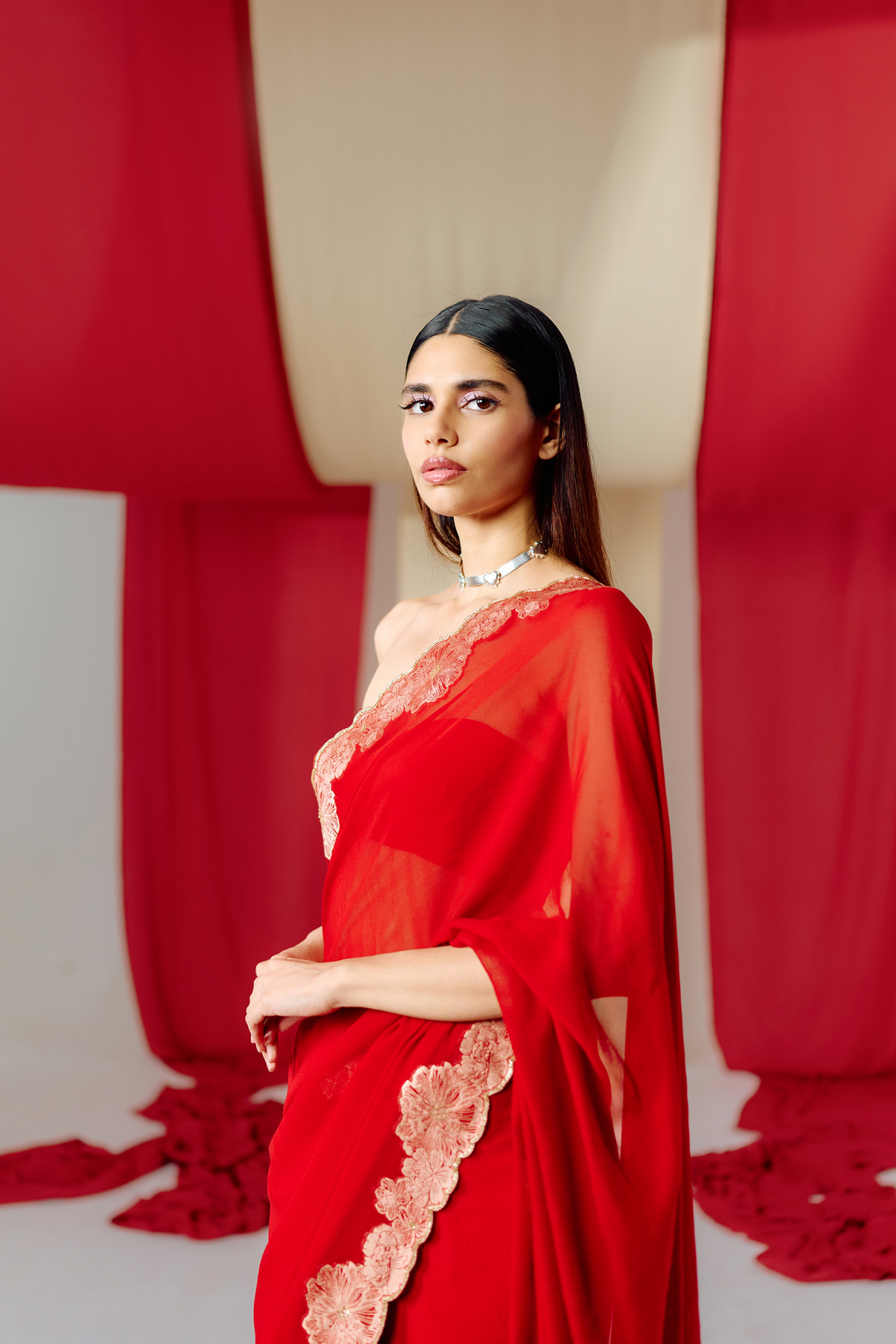 Handwoven Red Georgette Saree