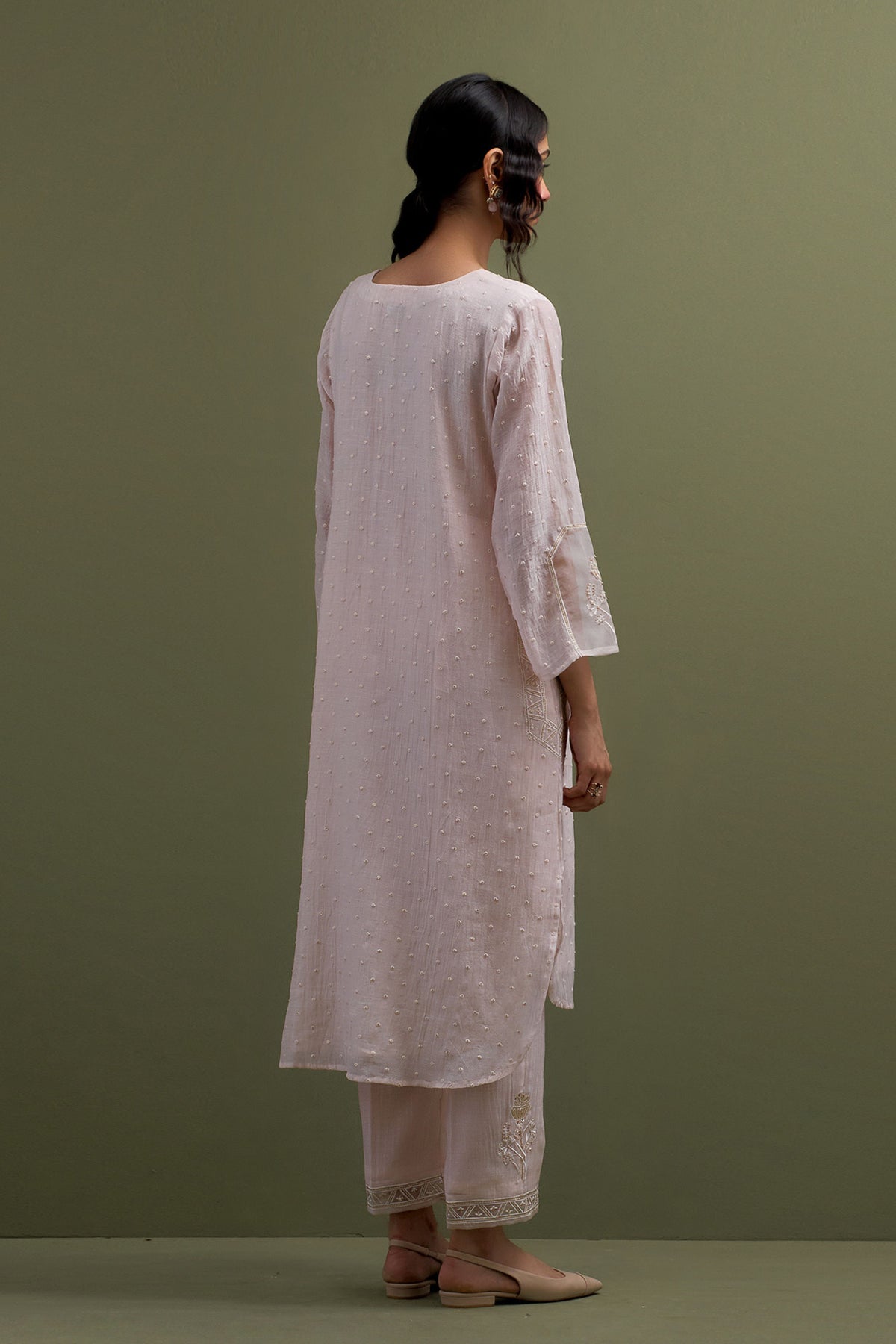 Pink High Low Kurta Set