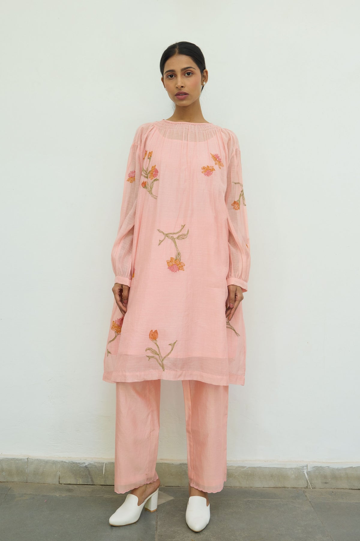 Embroidered Pink Chanderi Tunic