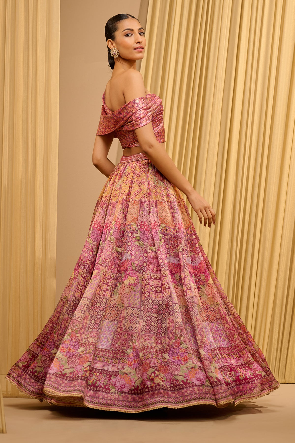 Printed Lehenga With Draped Blouse