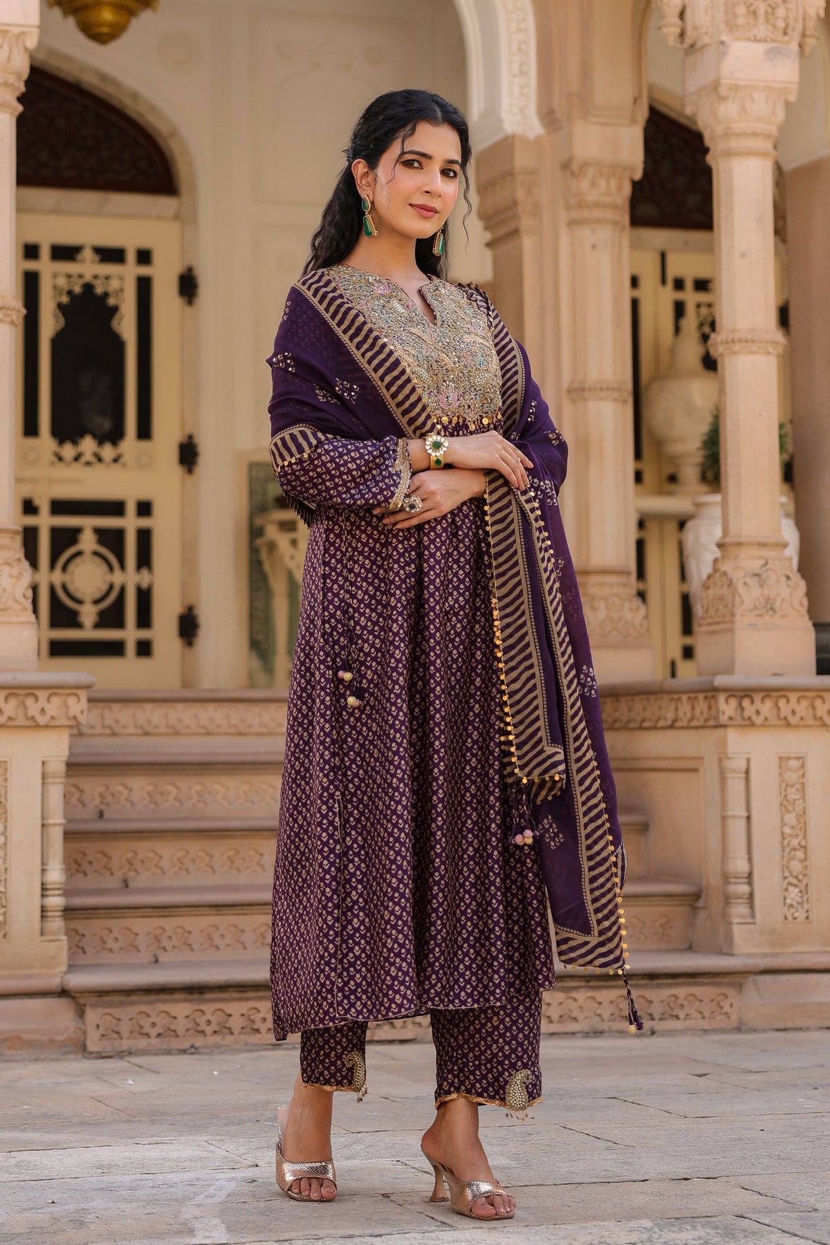 Printed Frockstyle Purple Kurta Set