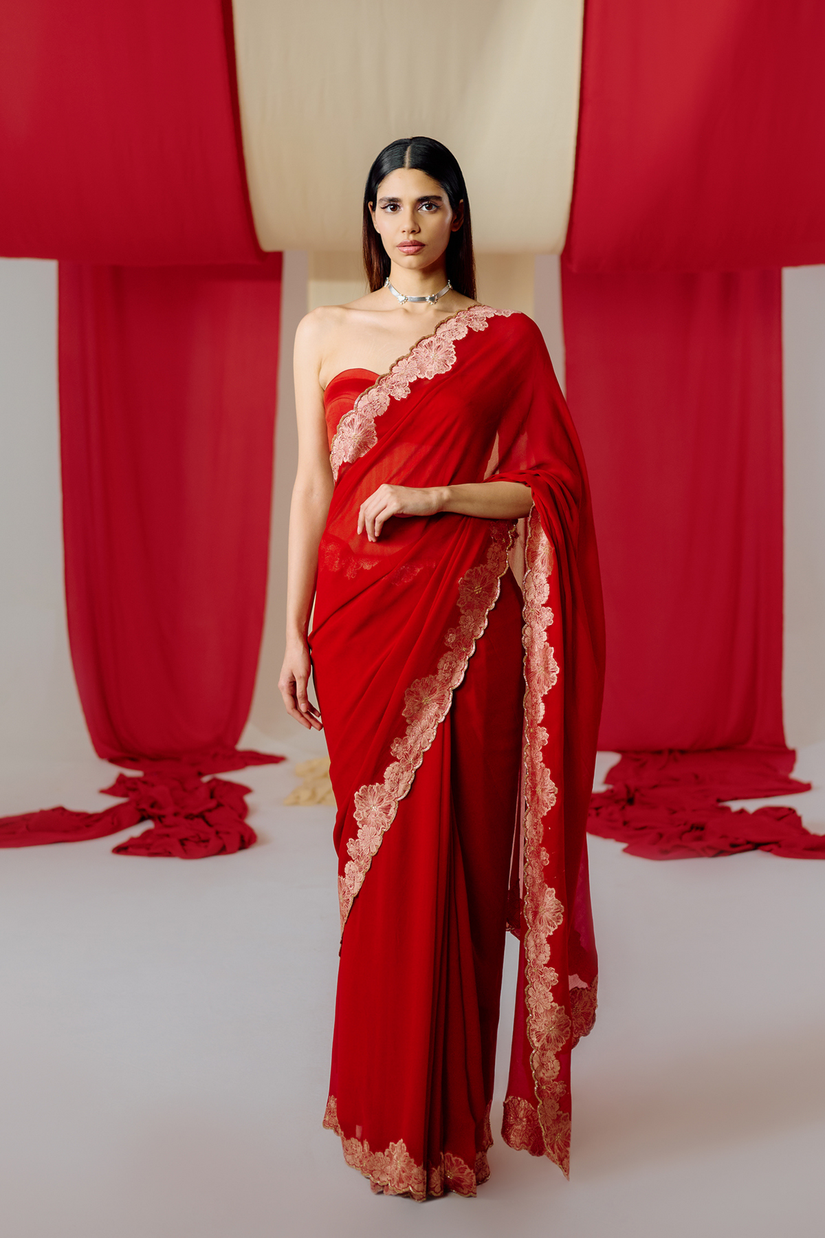 Handwoven Red Georgette Saree