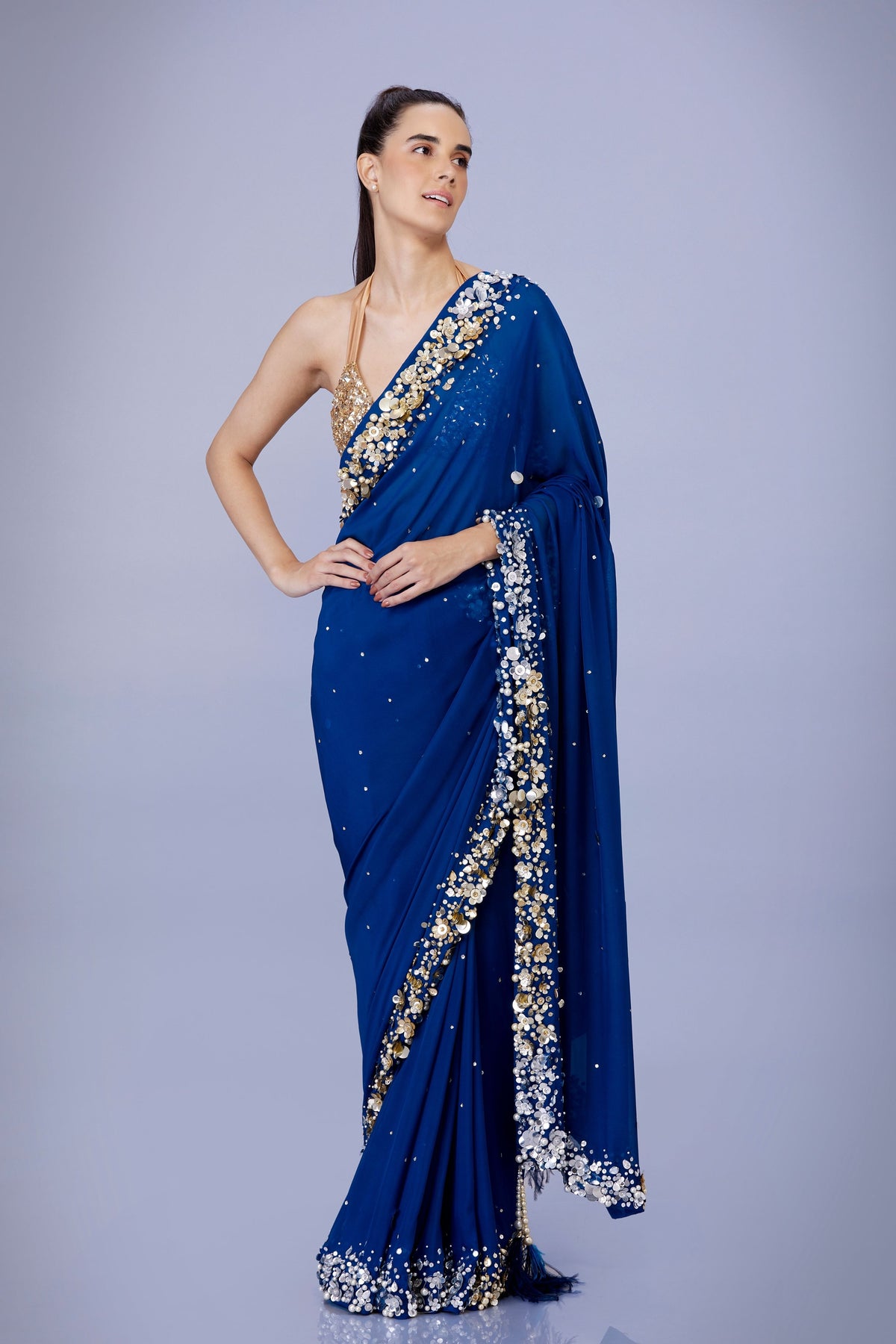 Blue Saree With Petticoat