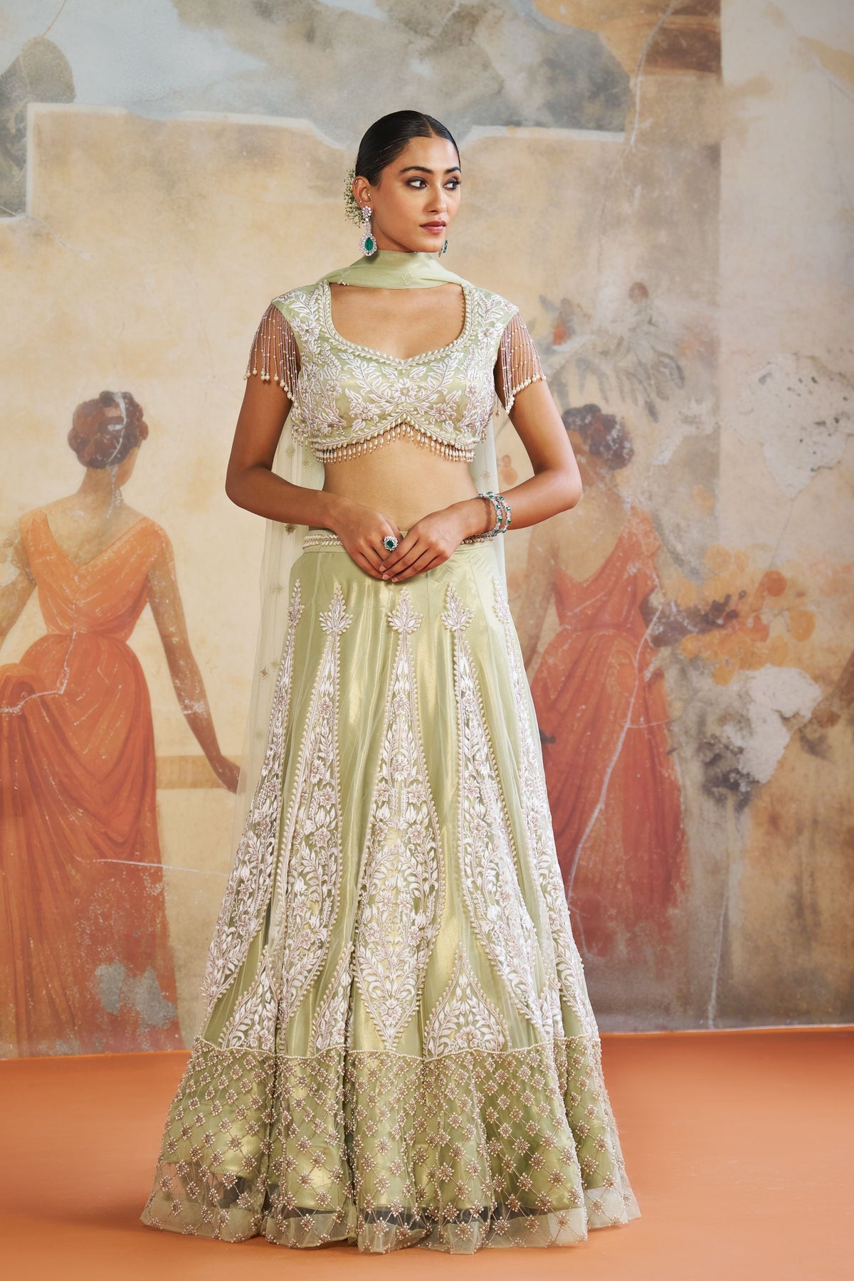 Mint Green Pearl Lehenga Set