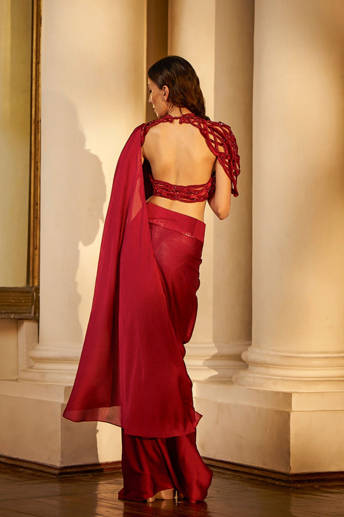 Thalia Ruby Red Draped Saree