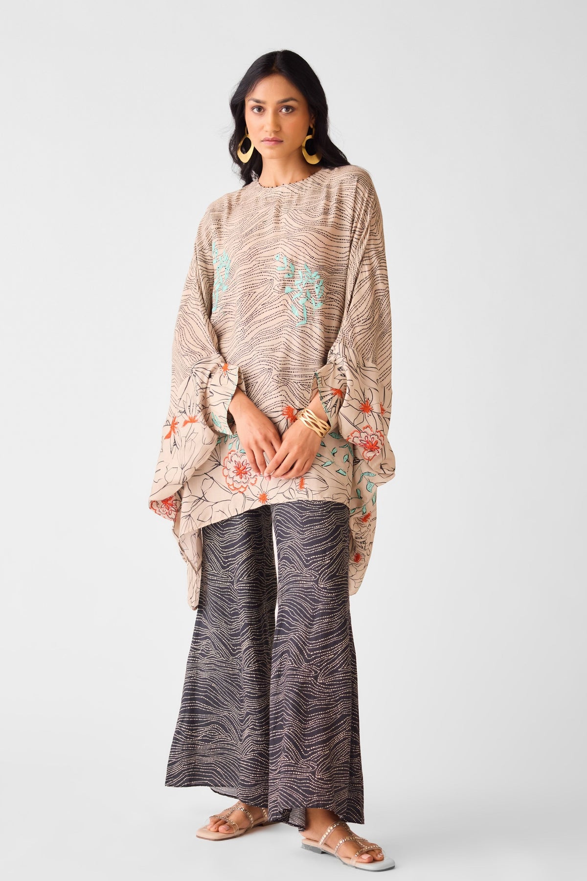 Ivory Cotton Silk Kaftan Set