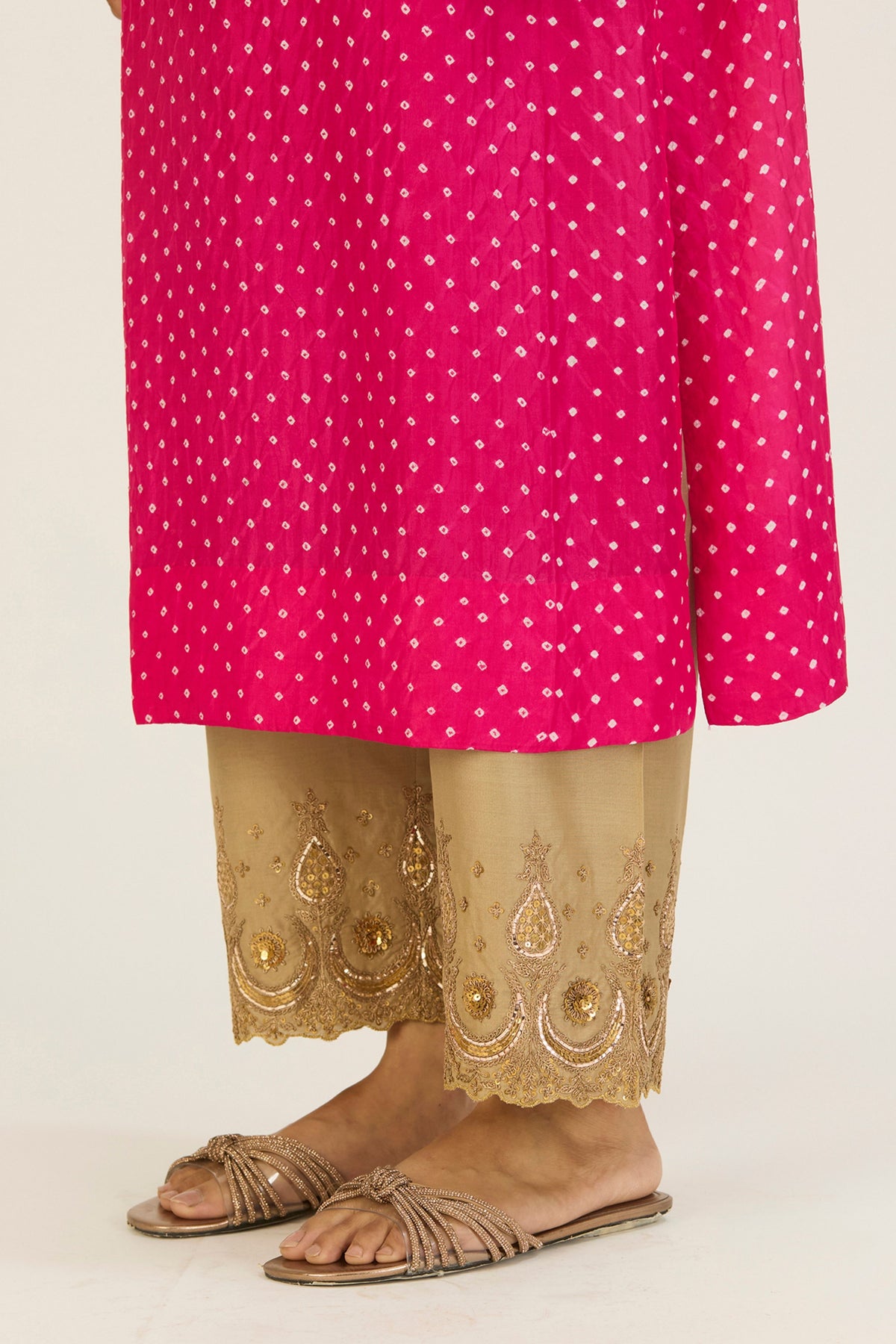 Brinda Fuschia Bandhani Kurta &amp; Pants