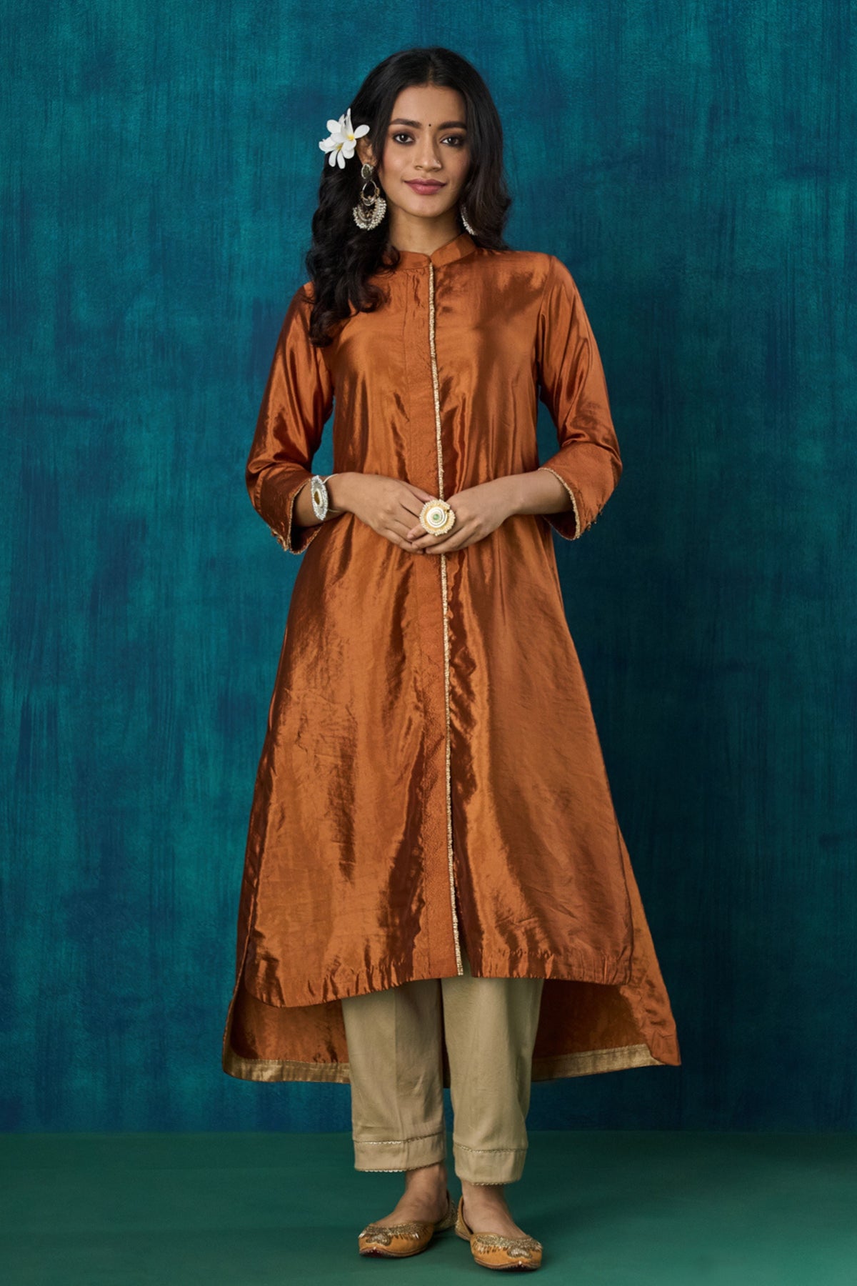 Rust Habotai Silk Kurta Sets